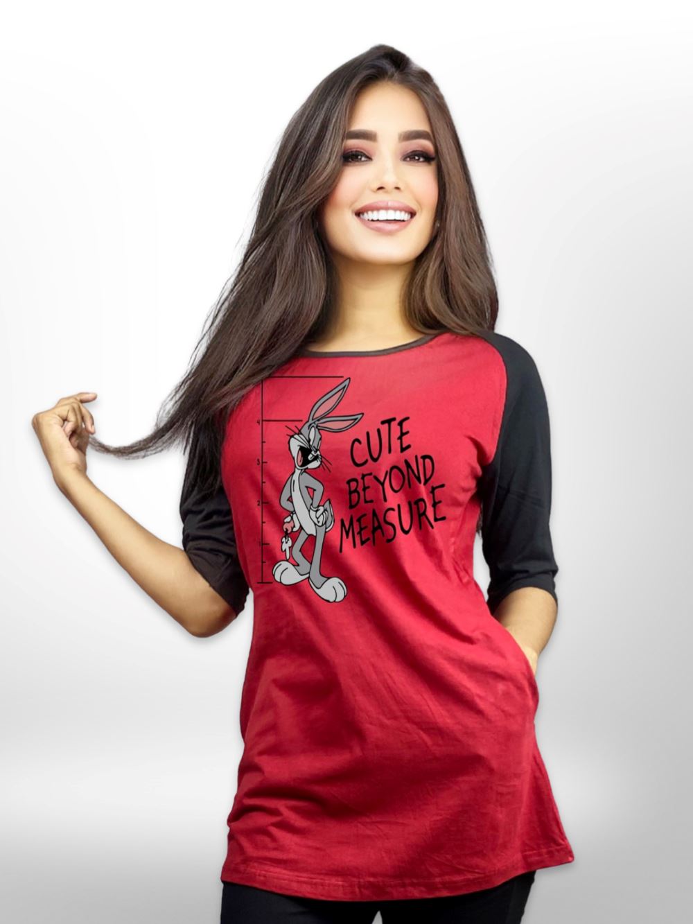 Cute Beyond Print Long T-shirt Raglan SleeveFor Women&
