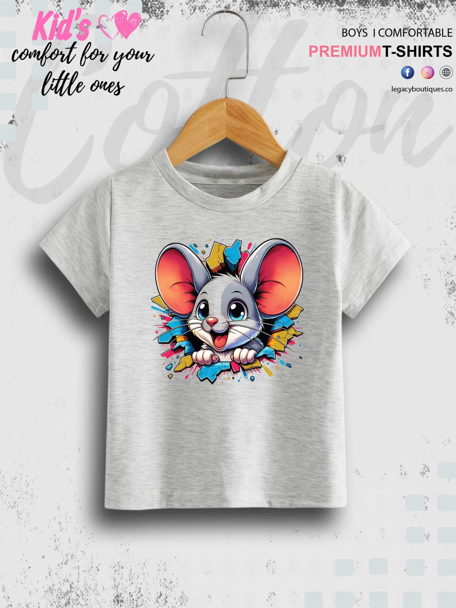 Cute Little Rat Head Printed 1 To 11 Year Baby Boys Summer Time T-Shirt In Cheapest Price Only In BD Legacy Boutiques Legacy Boutiques