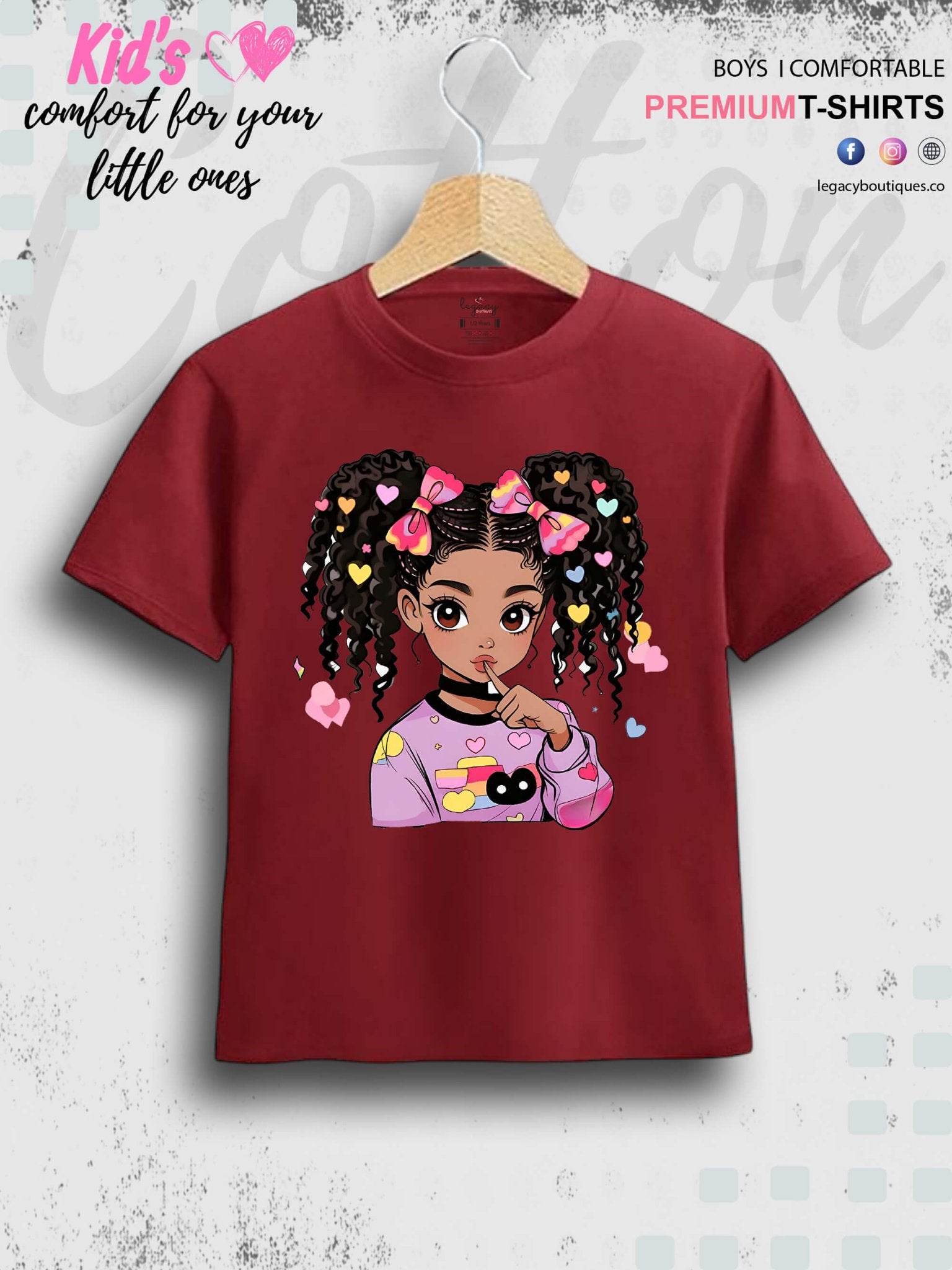 Cute Ponytail Girl Printed 1 To 11 Year Girls Summer Time T-Shirt In Lowest Price Only In BD Legacy Boutiques Legacy Boutiques