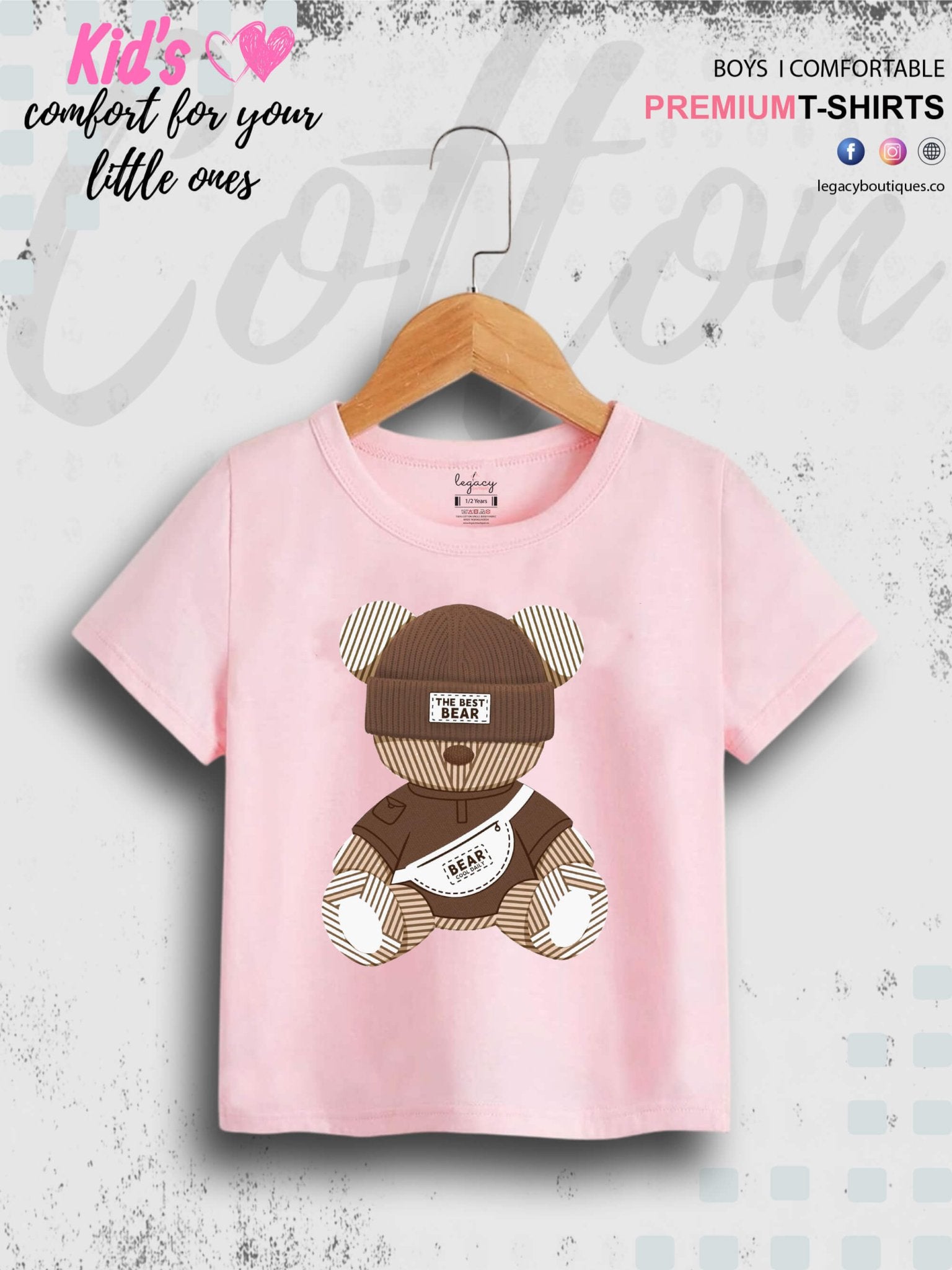 Cute Teddy Bear Printed 1 To 11 Year Baby Boys Summer Time T-Shirt In Lowest Price Only In BD Legacy Boutiques Legacy Boutiques