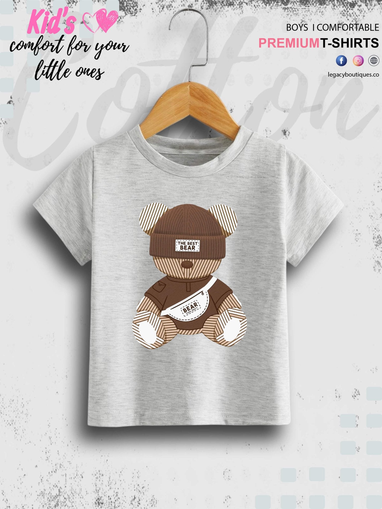 Cute Teddy Bear Printed 1 To 11 Year Baby Boys Summer Time T-Shirt In Lowest Price Only In BD Legacy Boutiques Legacy Boutiques
