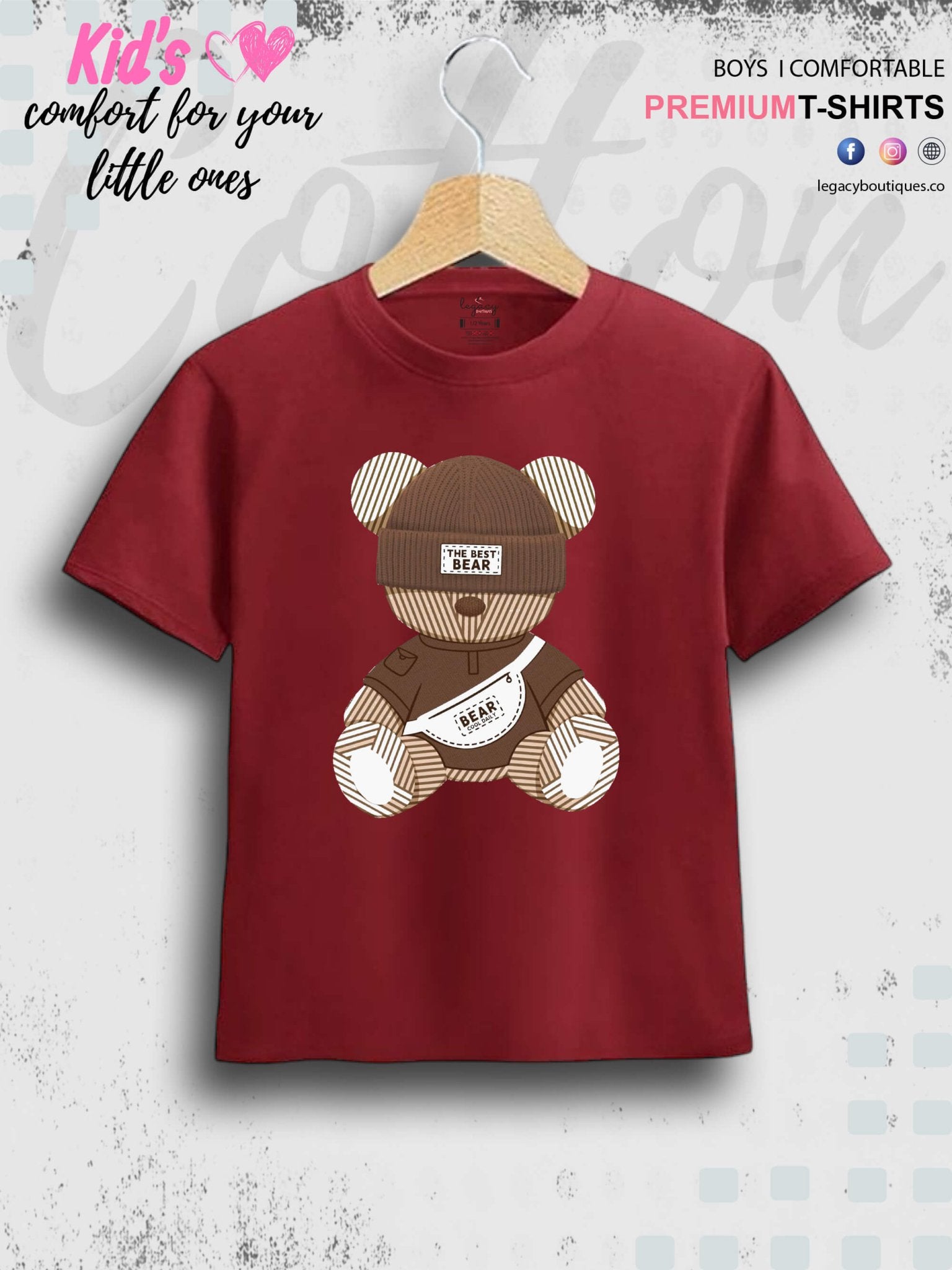 Cute Teddy Bear Printed 1 To 11 Year Baby Boys Summer Time T-Shirt In Lowest Price Only In BD Legacy Boutiques Legacy Boutiques