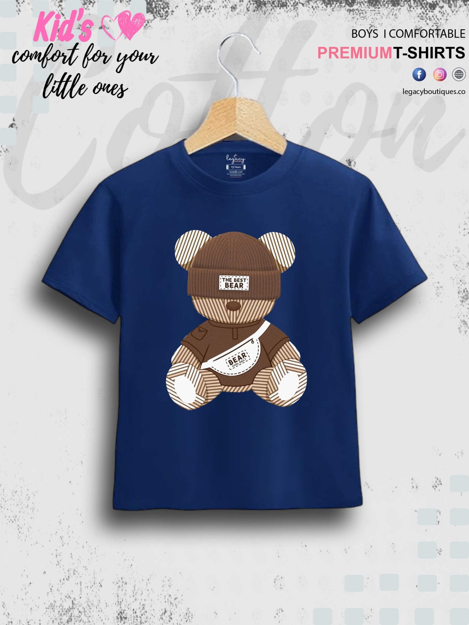 Cute Teddy Bear Printed 1 To 11 Year Baby Boys Summer Time T-Shirt In Lowest Price Only In BD Legacy Boutiques Legacy Boutiques