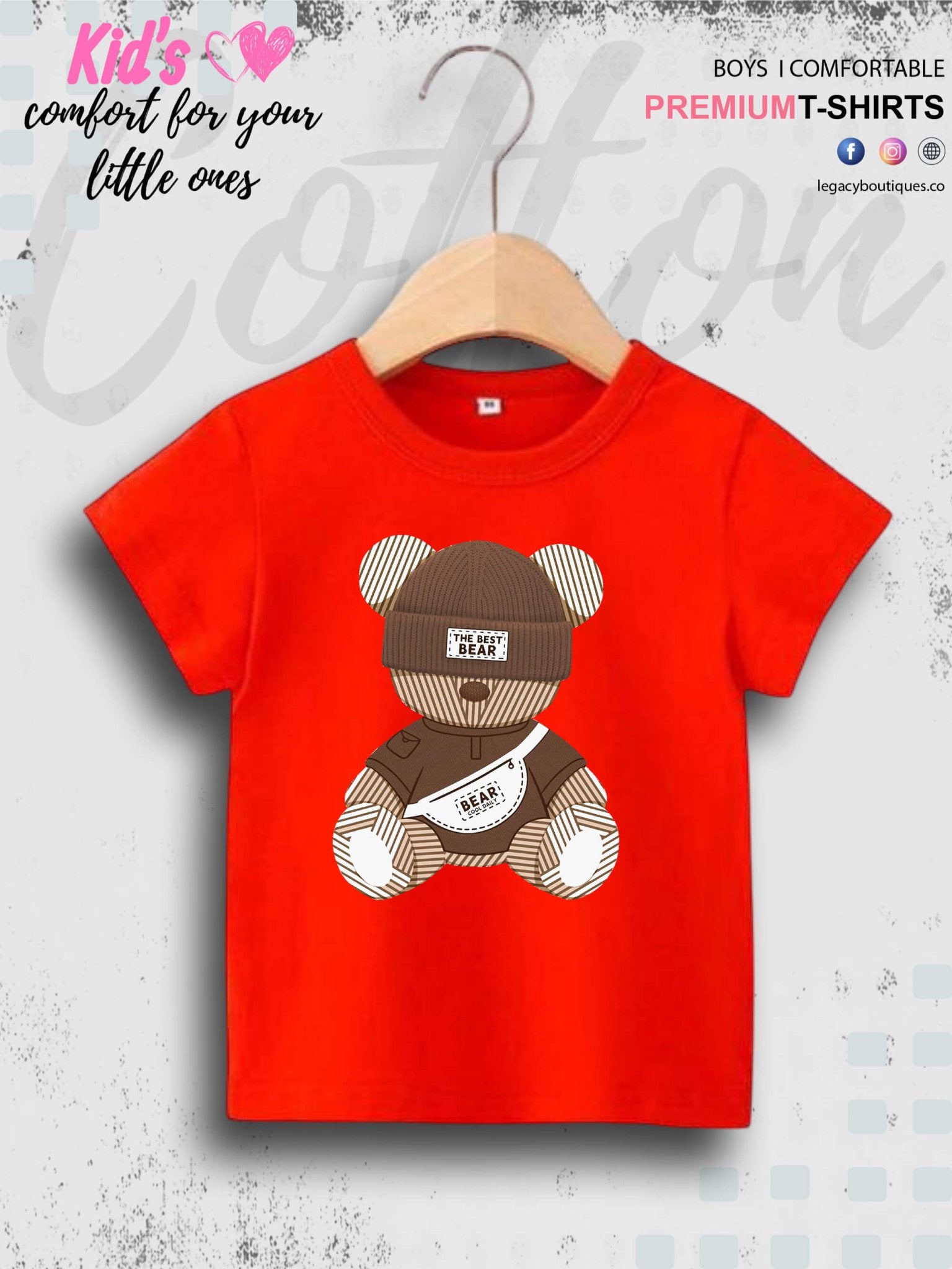 Cute Teddy Bear Printed 1 To 11 Year Baby Boys Summer Time T-Shirt In Lowest Price Only In BD Legacy Boutiques Legacy Boutiques