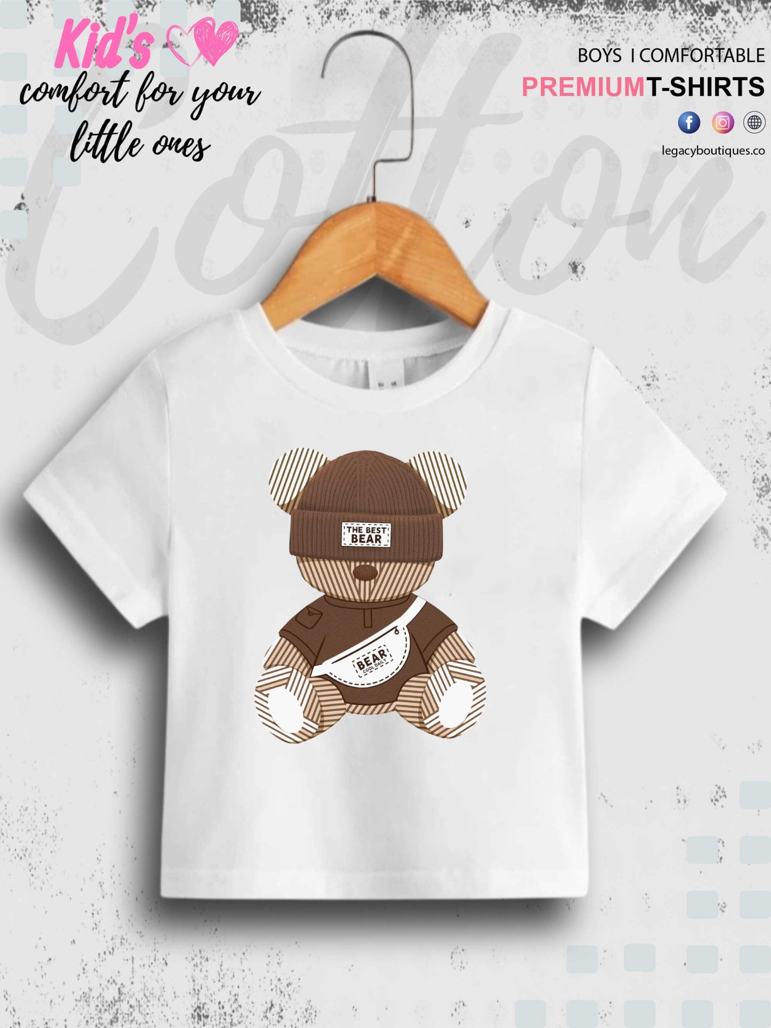Cute Teddy Bear Printed 1 To 11 Year Baby Boys Summer Time T-Shirt In Lowest Price Only In BD Legacy Boutiques Legacy Boutiques