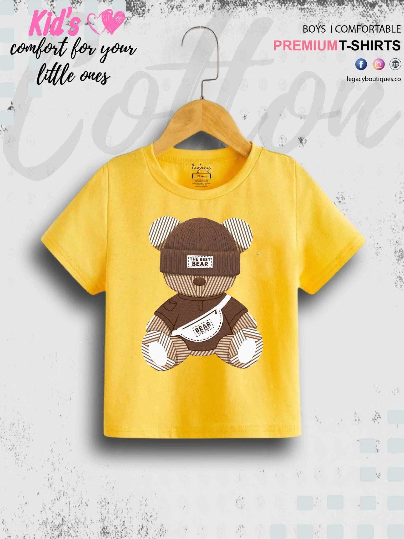 Cute Teddy Bear Printed 1 To 11 Year Baby Boys Summer Time T-Shirt In Lowest Price Only In BD Legacy Boutiques Legacy Boutiques