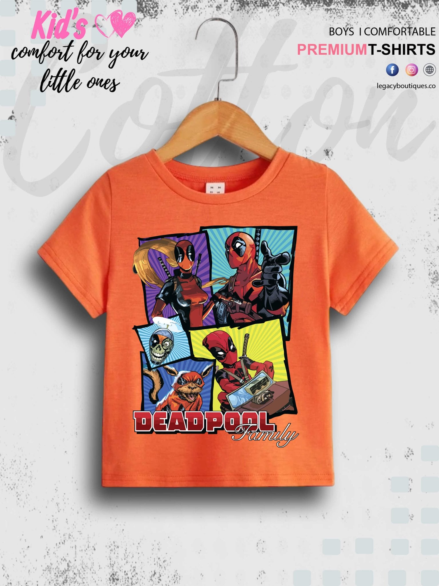 Deadpool Family Cartoon Printed 1 To 11 Year Kids Favorite Cotton T-Shirt In Cheapest Price Only In Dhaka Legacy Boutiques Legacy Boutiques