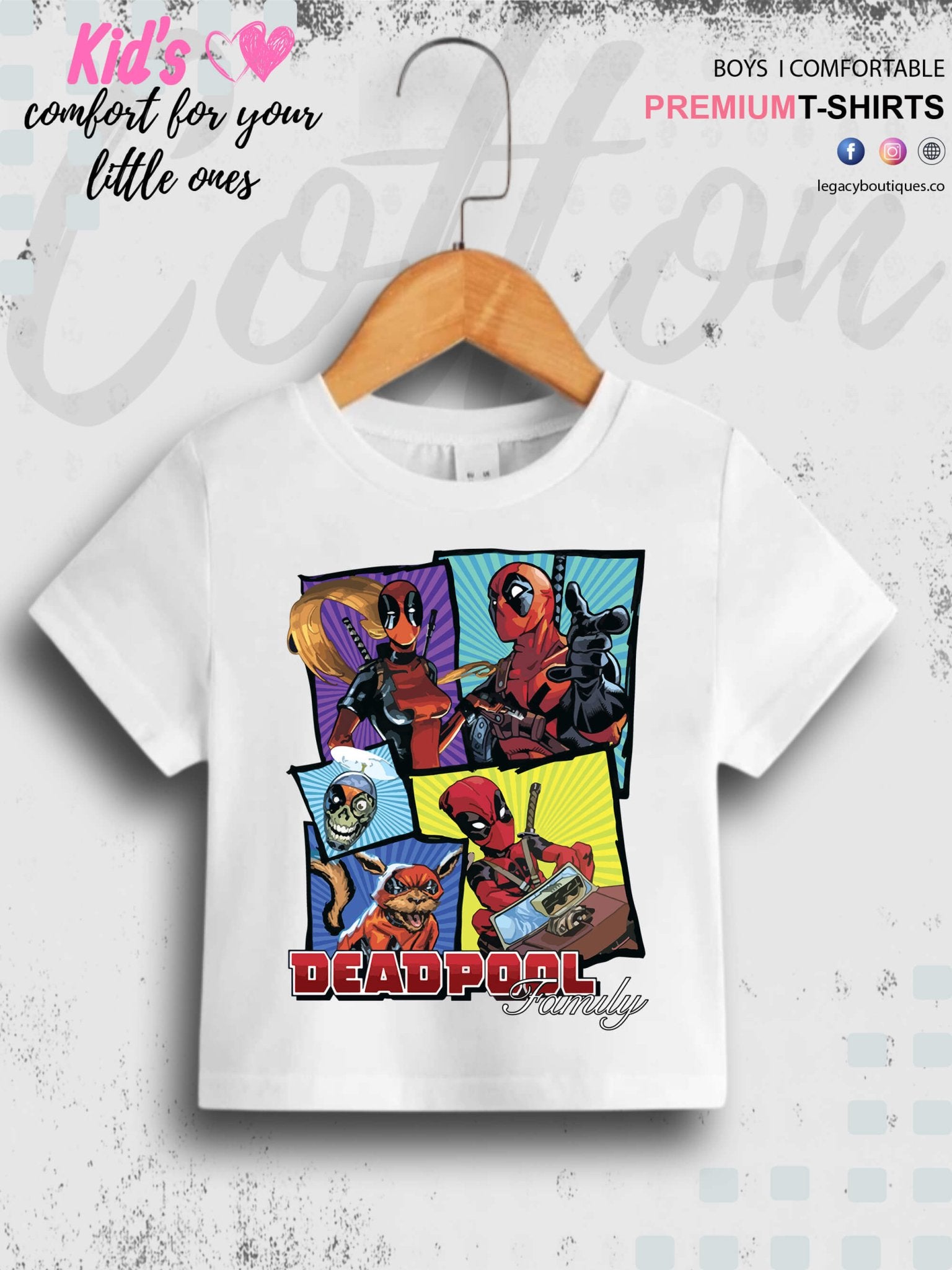 Deadpool Family Cartoon Printed 1 To 11 Year Kids Favorite Cotton T-Shirt In Cheapest Price Only In Dhaka Legacy Boutiques Legacy Boutiques