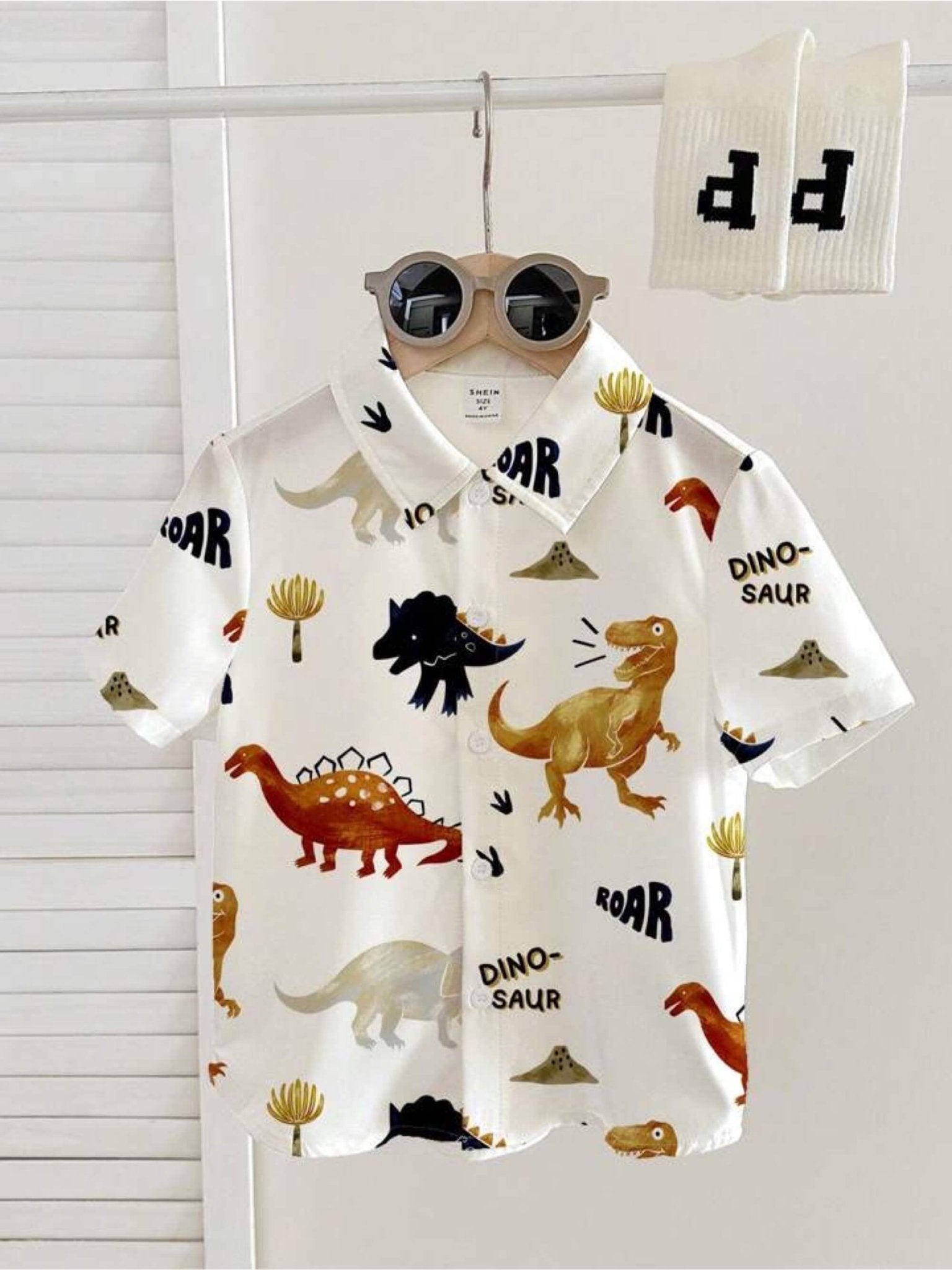 Dinosaur Print Short Sleeve Button Front Shirt For Toddler Boy School - Aged Boy Legacy Boutiques Legacy Boutiques