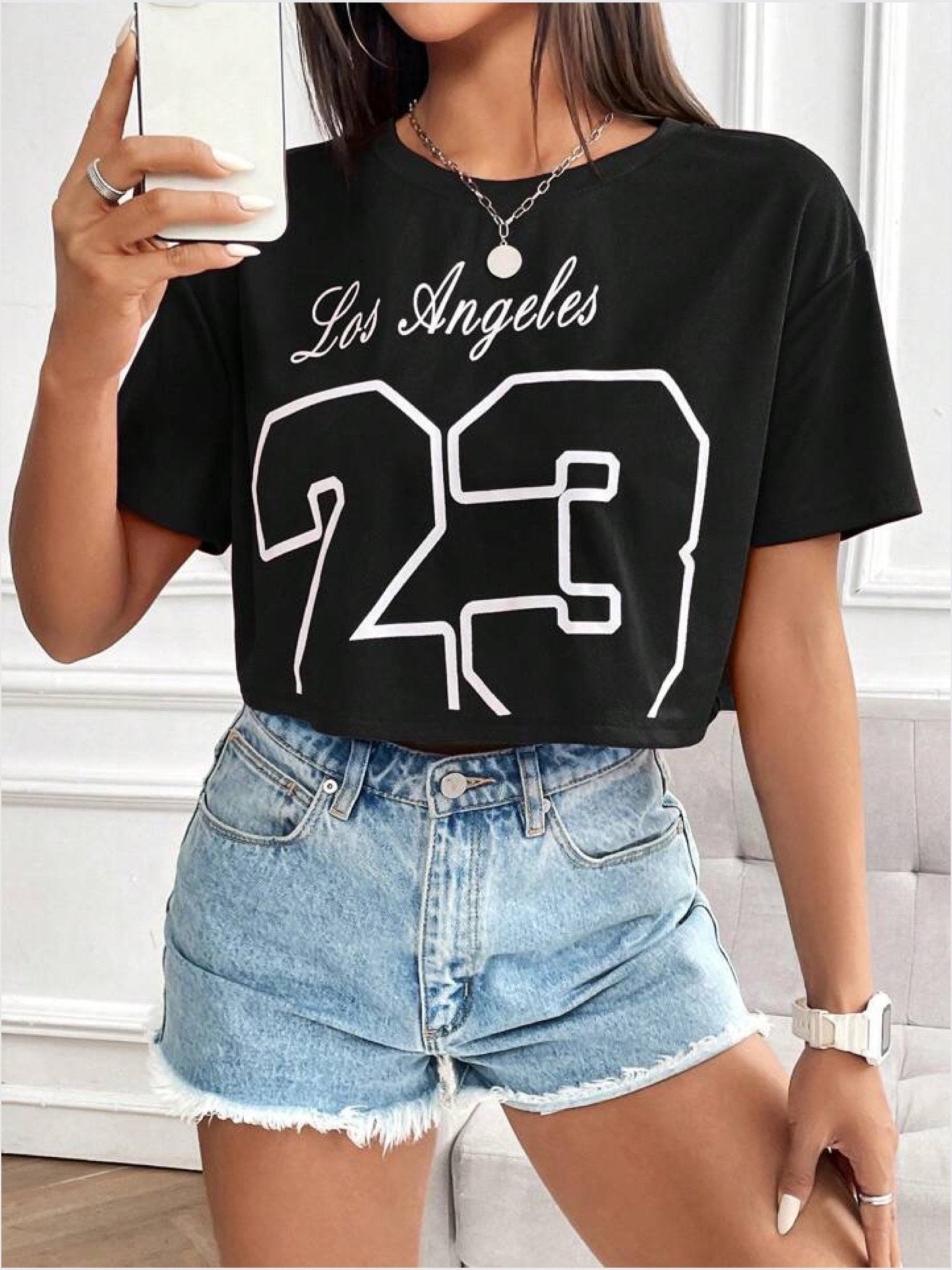 drop shoulder crop tops Los Angeles 23 print Legacy Boutiques Legacy Boutiques