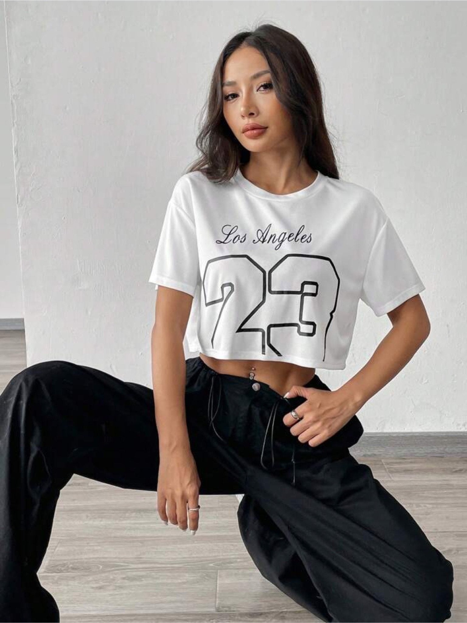 drop shoulder crop tops Los Angeles 23 print Legacy Boutiques Legacy Boutiques