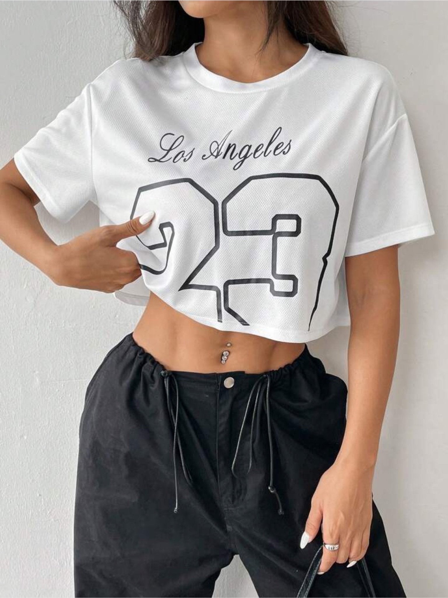 drop shoulder crop tops Los Angeles 23 print Legacy Boutiques Legacy Boutiques