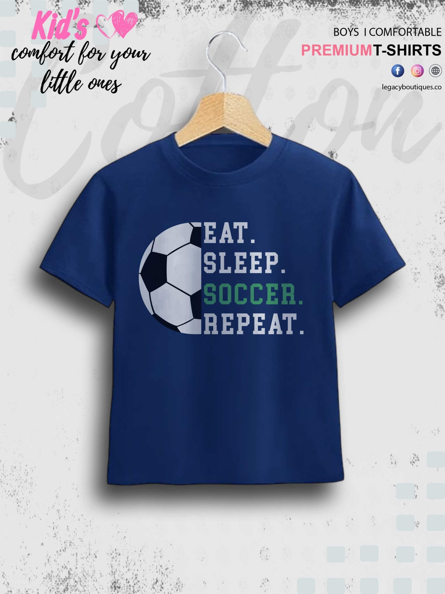 Eat Sleep Soccer Repeat Boys & Kids Short Sleeve Tee Legacy Boutiques Legacy Boutiques