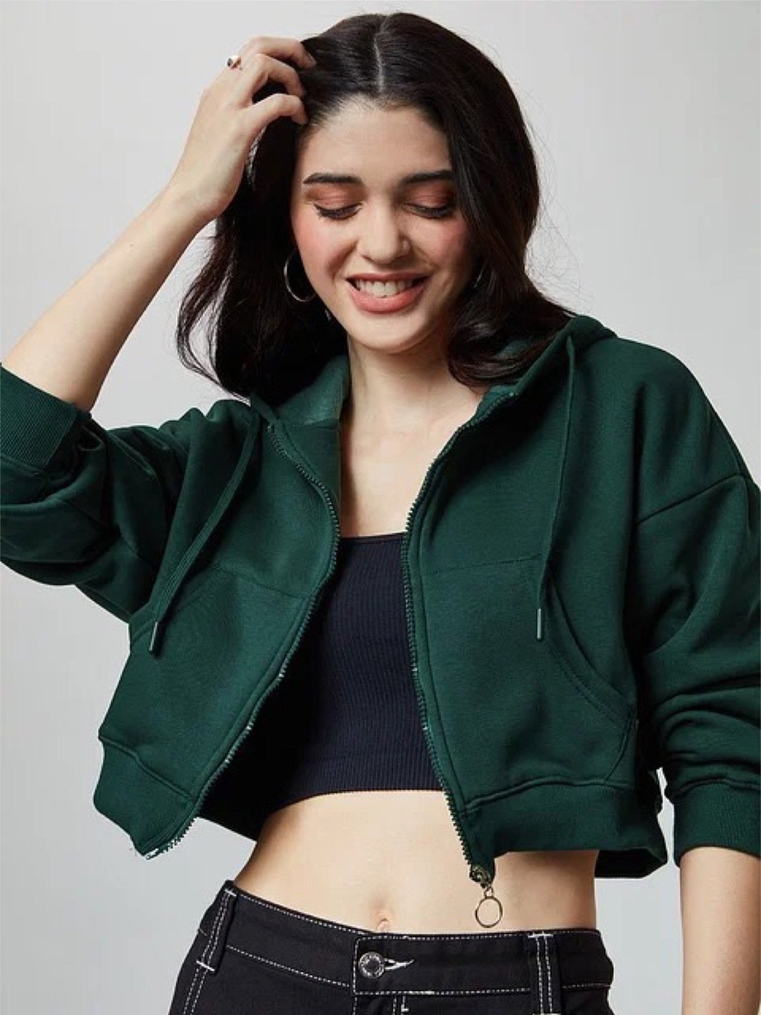 Emerald Green Women Cropped Oversized Hoodies Legacy Boutiques Legacy Boutiques