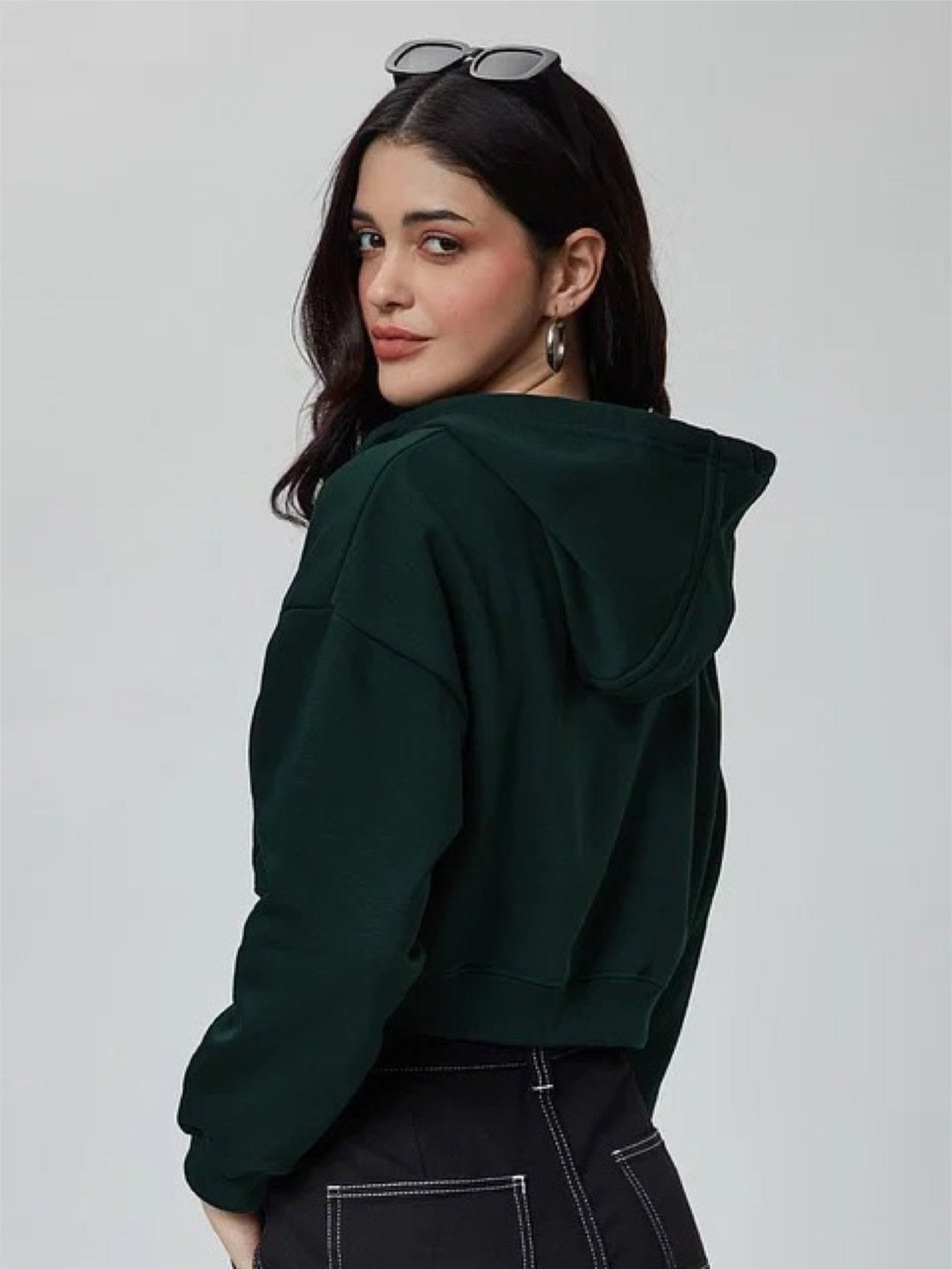 Emerald Green Women Cropped Oversized Hoodies Legacy Boutiques Legacy Boutiques