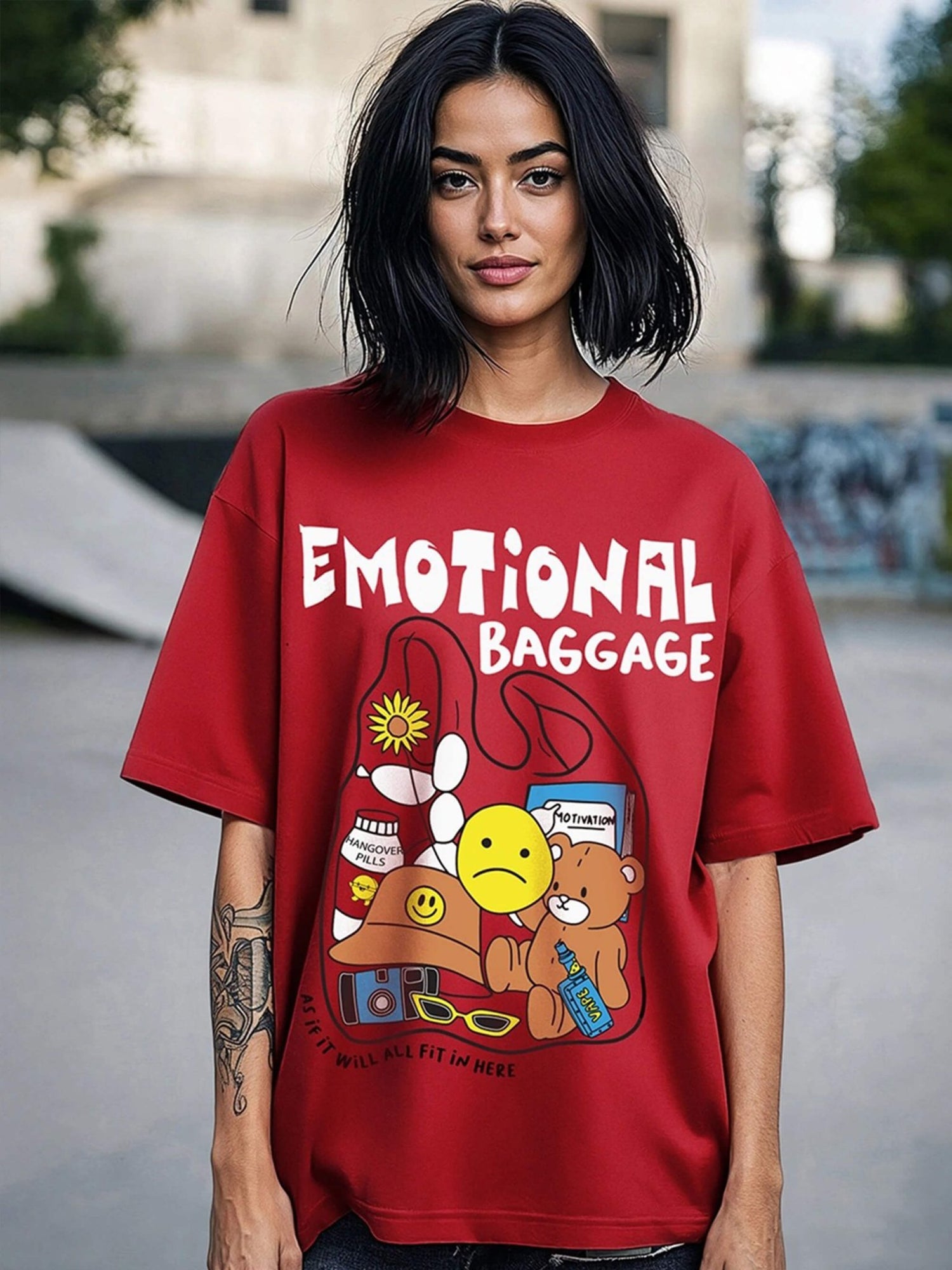 Emotional Baggage Graphic Print Good Quality Womens Drop Shoulder TShirt At A Reasonable Price Legacy Boutiques Legacy Boutiques