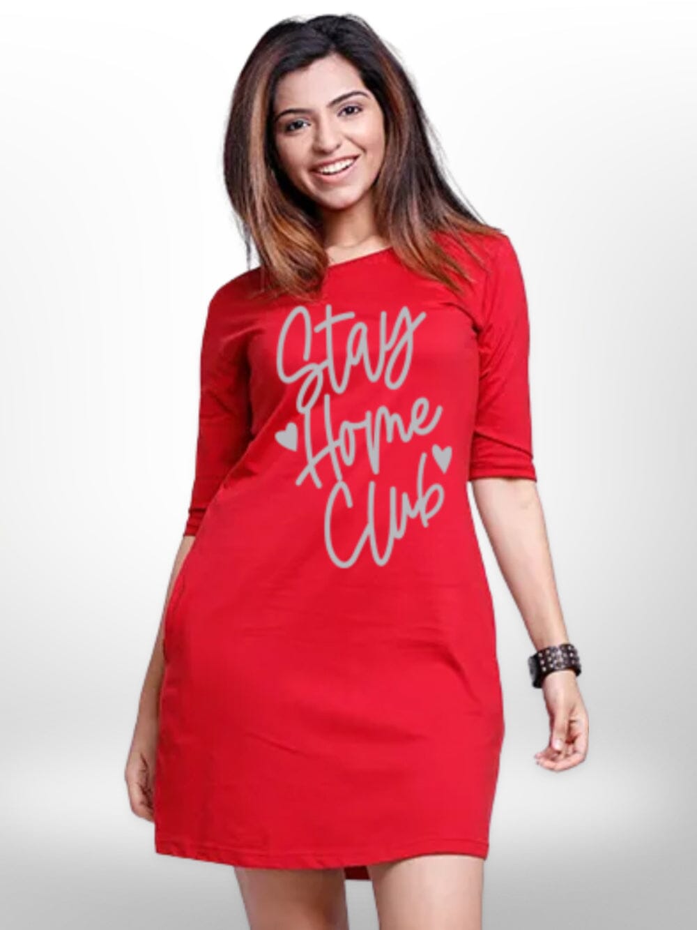 FASHIONABLE PRINTED THREE QUARTER SLEEVE T - SHIRT SIDE POCKET FOR WOMEN&