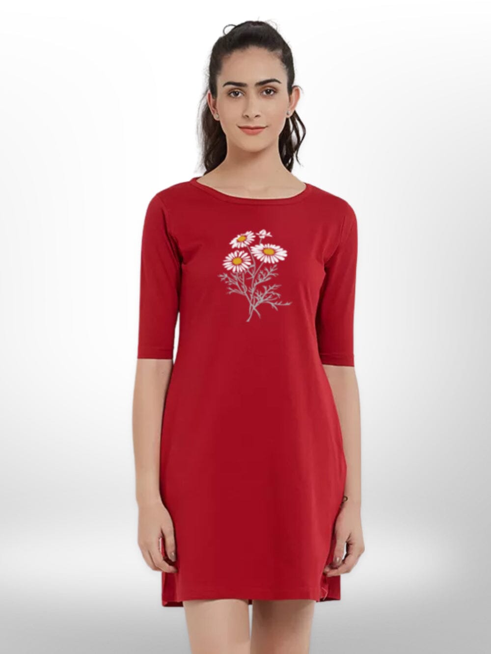 FLOWER BEAUTIFUL PRINTED THREE QUARTER SLEEVE T - SHIRT SIDE POCKET FOR WOMEN&