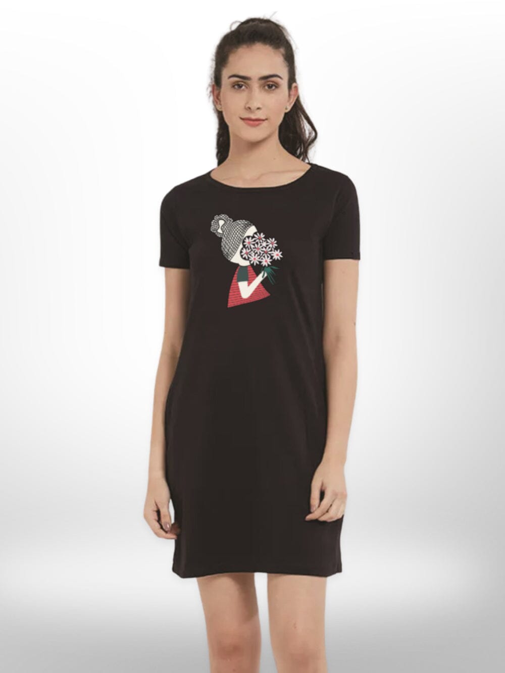 Flowers Printed Fashionable Long T-shirt For Women&