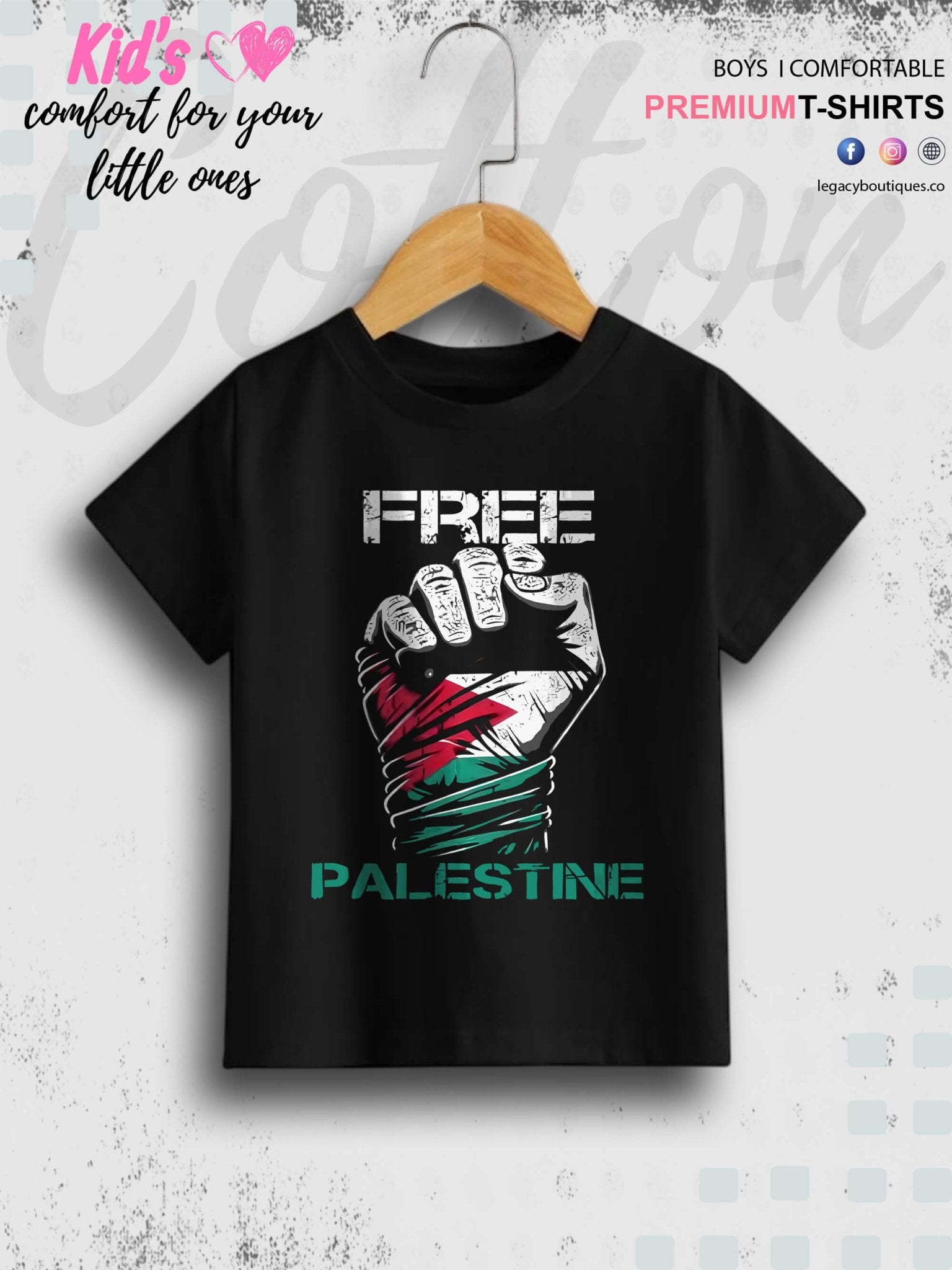 Free Palestine Printed Casual 1 To 11 Years Kids Boys Islamic T-Shirt In Lowest Price Only In BD Legacy Boutiques Legacy Boutiques