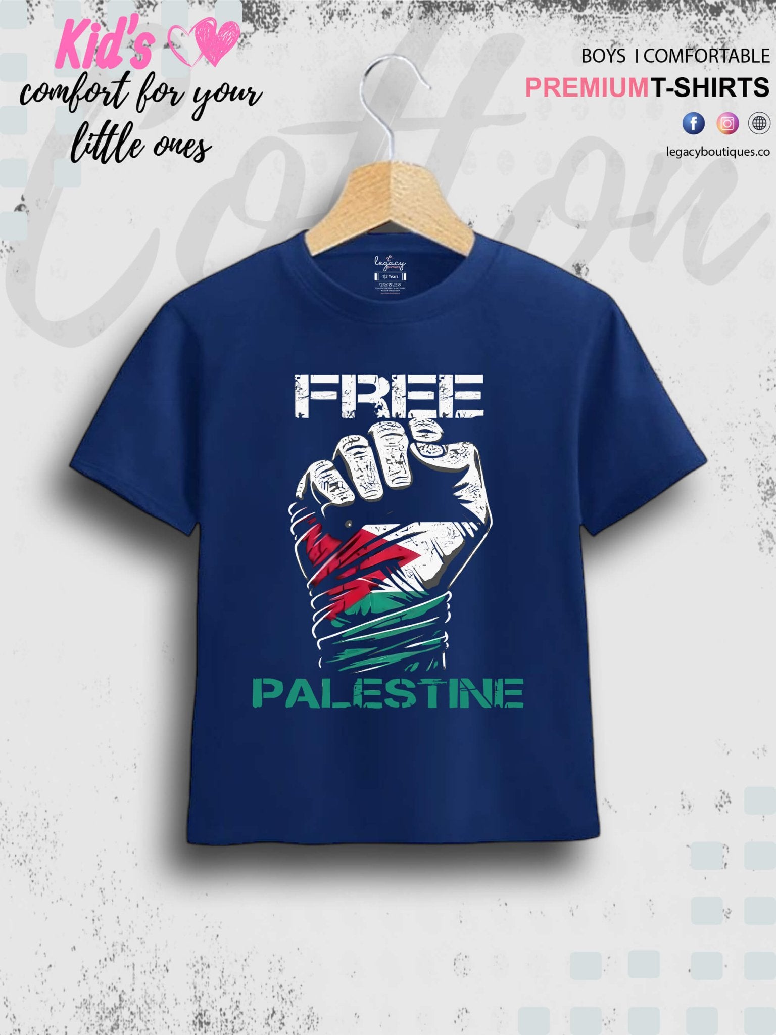 Free Palestine Printed Casual 1 To 11 Years Kids Boys Islamic T-Shirt In Lowest Price Only In BD Legacy Boutiques Legacy Boutiques
