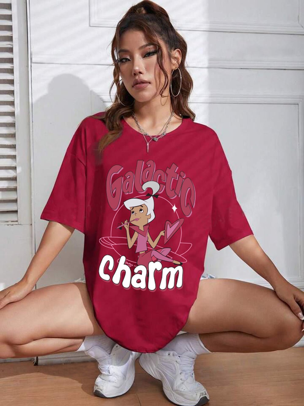 Galactic Charm Graphic Printed Womens Drop Shoulder T-shirt Legacy Boutiques Bangladesh Legacy Boutiques Legacy Boutiques