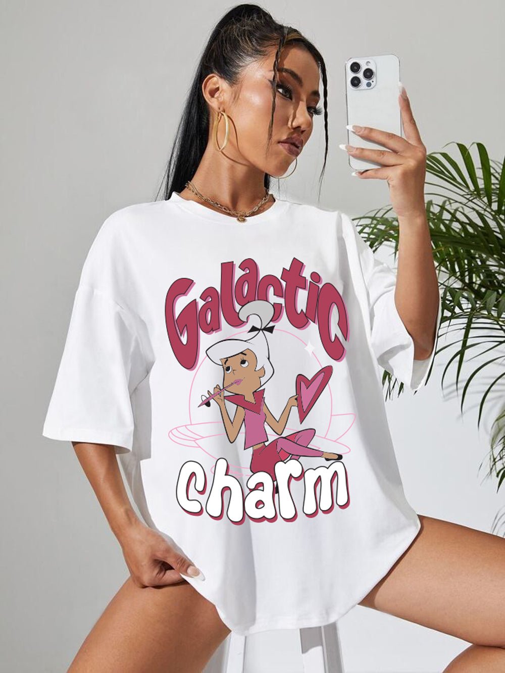 Galactic Charm Graphic Printed Womens Drop Shoulder T-shirt Legacy Boutiques Bangladesh Legacy Boutiques Legacy Boutiques