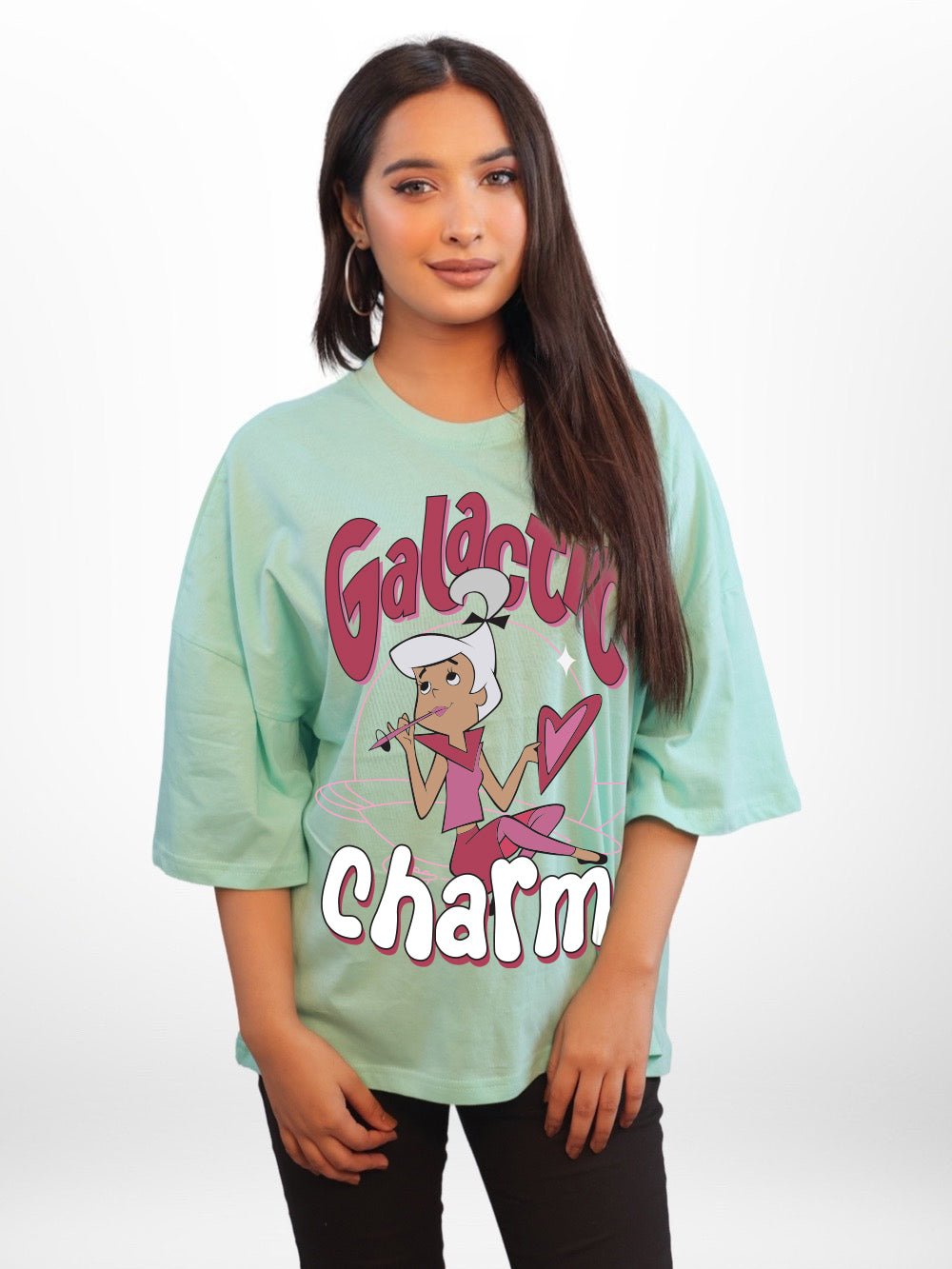 Galactic Charm Graphic Printed Womens Drop Shoulder T-shirt Legacy Boutiques Bangladesh Legacy Boutiques Legacy Boutiques