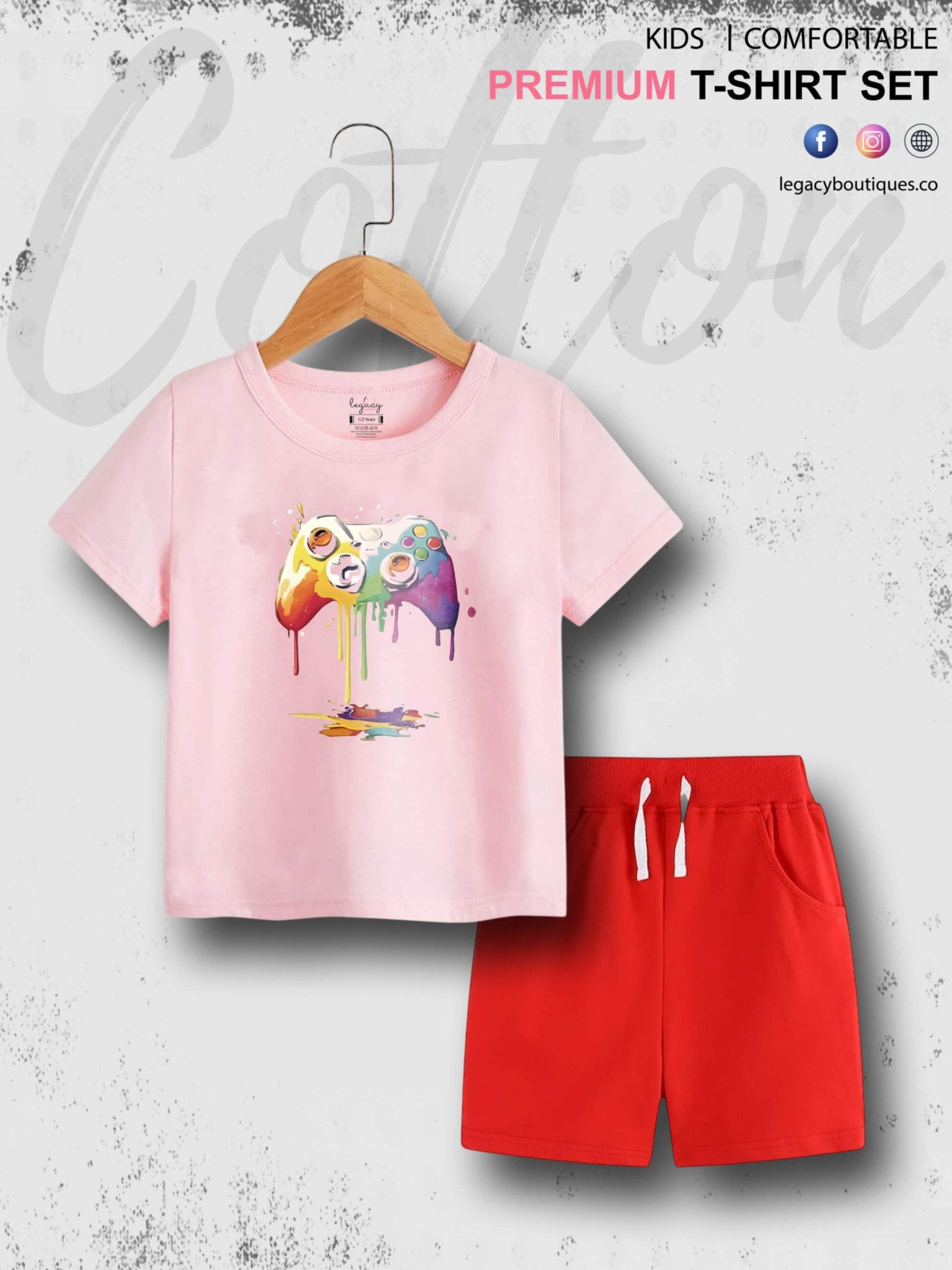 Game Controller Printed 6 Month To 6 Year Kids T-shirt Set Legacy Boutiques Legacy Boutiques