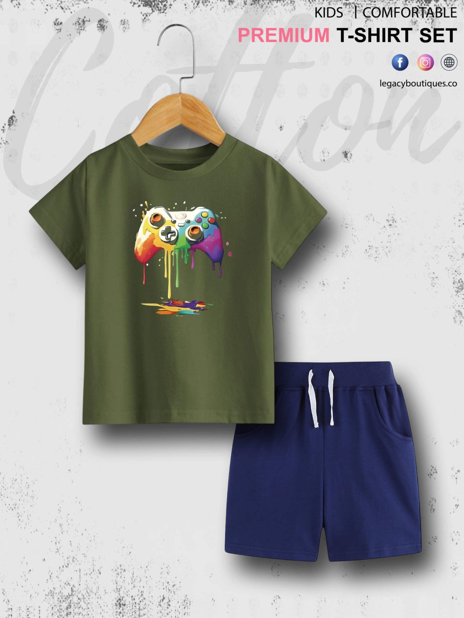 Game Controller Printed 6 Month To 6 Year Kids T-shirt Set Legacy Boutiques Legacy Boutiques