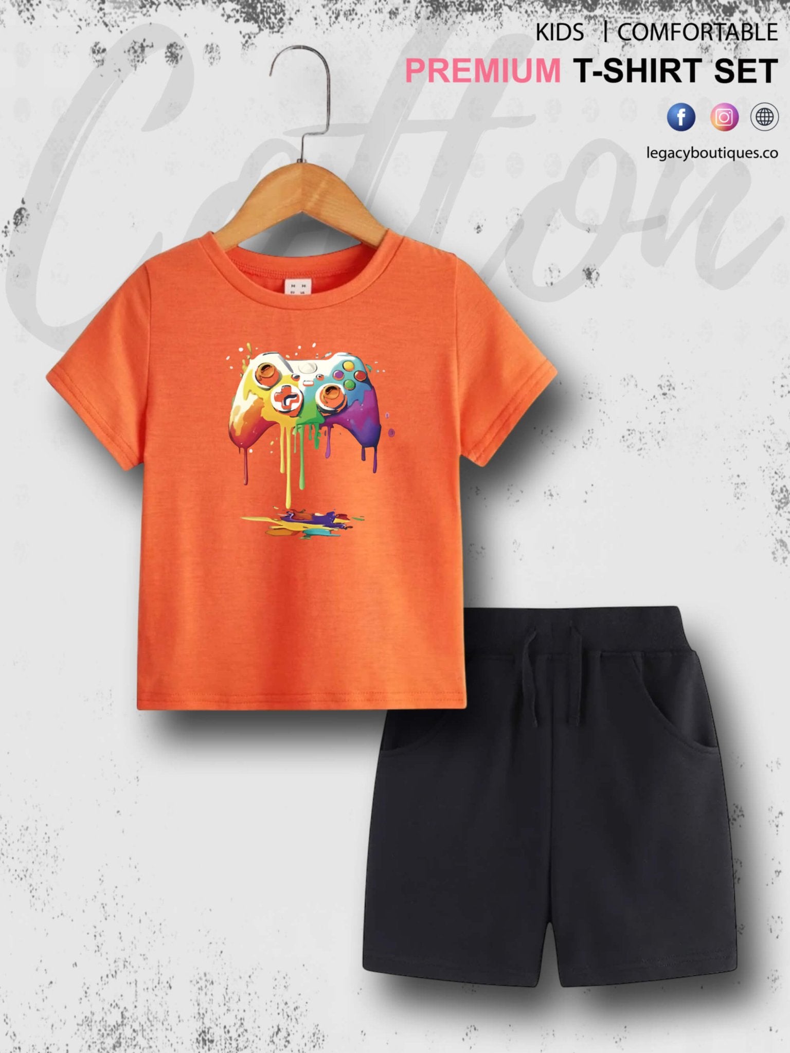 Game Controller Printed 6 Month To 6 Year Kids T-shirt Set Legacy Boutiques Legacy Boutiques