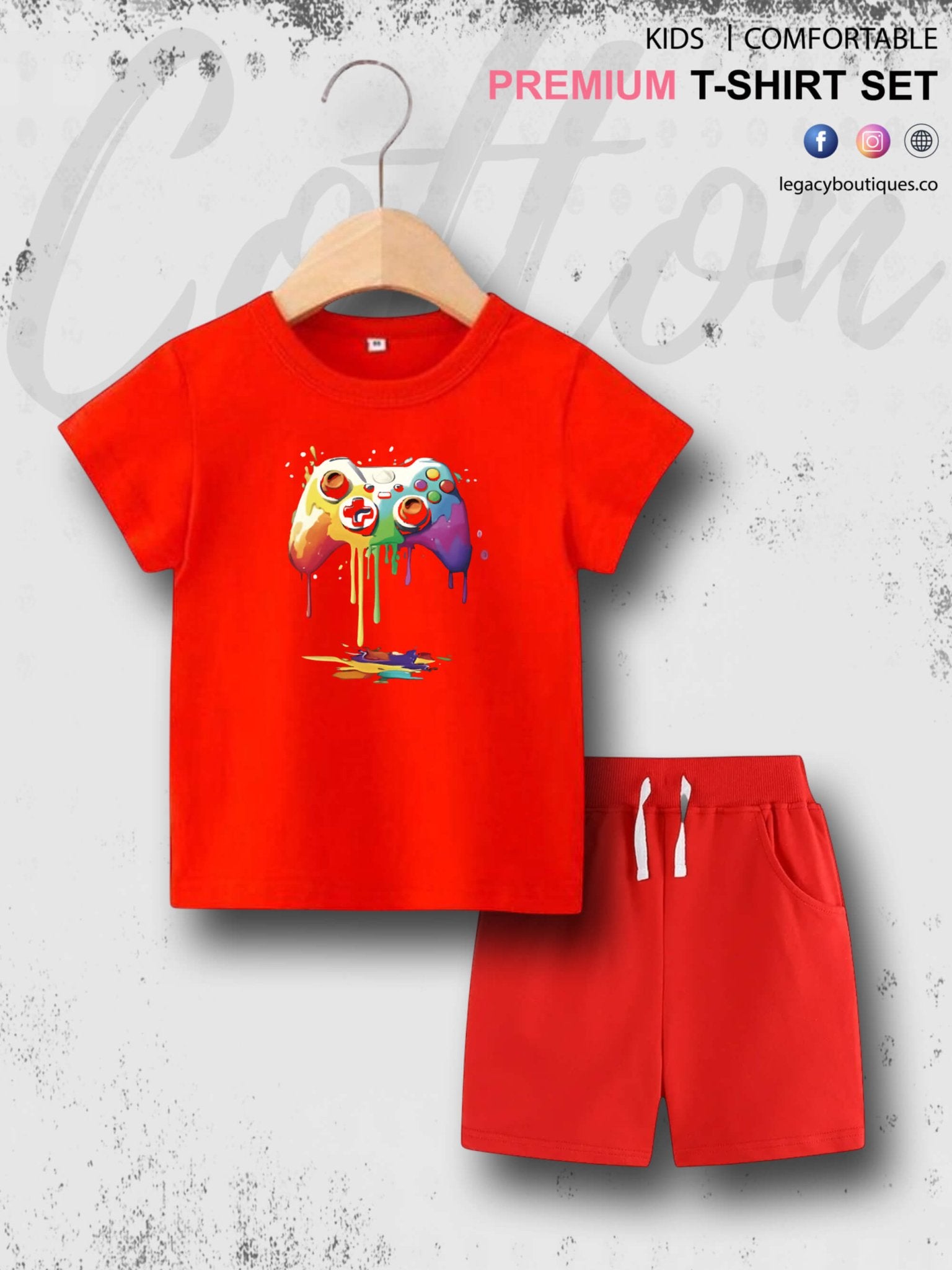 Game Controller Printed 6 Month To 6 Year Kids T-shirt Set Legacy Boutiques Legacy Boutiques