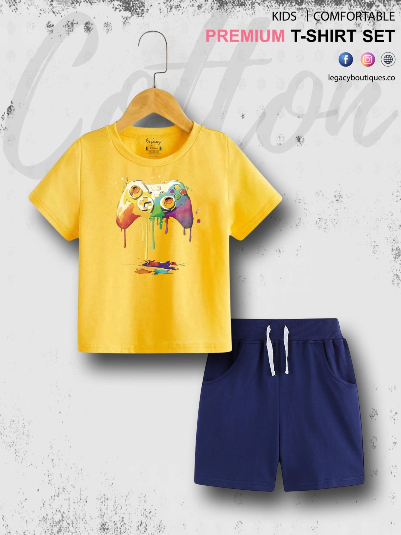 Game Controller Printed 6 Month To 6 Year Kids T-shirt Set Legacy Boutiques Legacy Boutiques