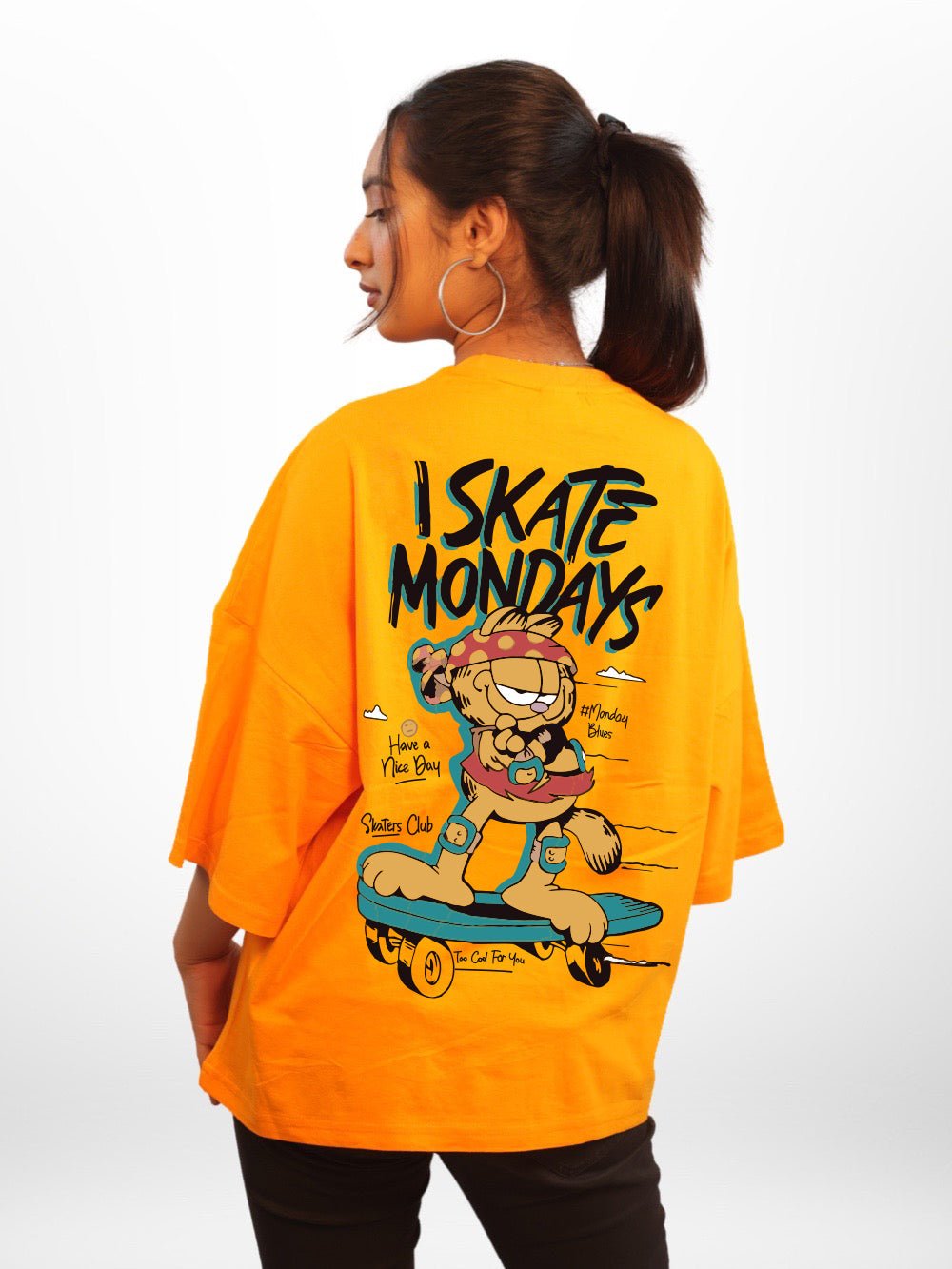 Garfield: I Skate Mondays Graphic Printed Womens Drop Shoulder T-shirt Legacy Boutiques Dhaka Legacy Boutiques Legacy Boutiques
