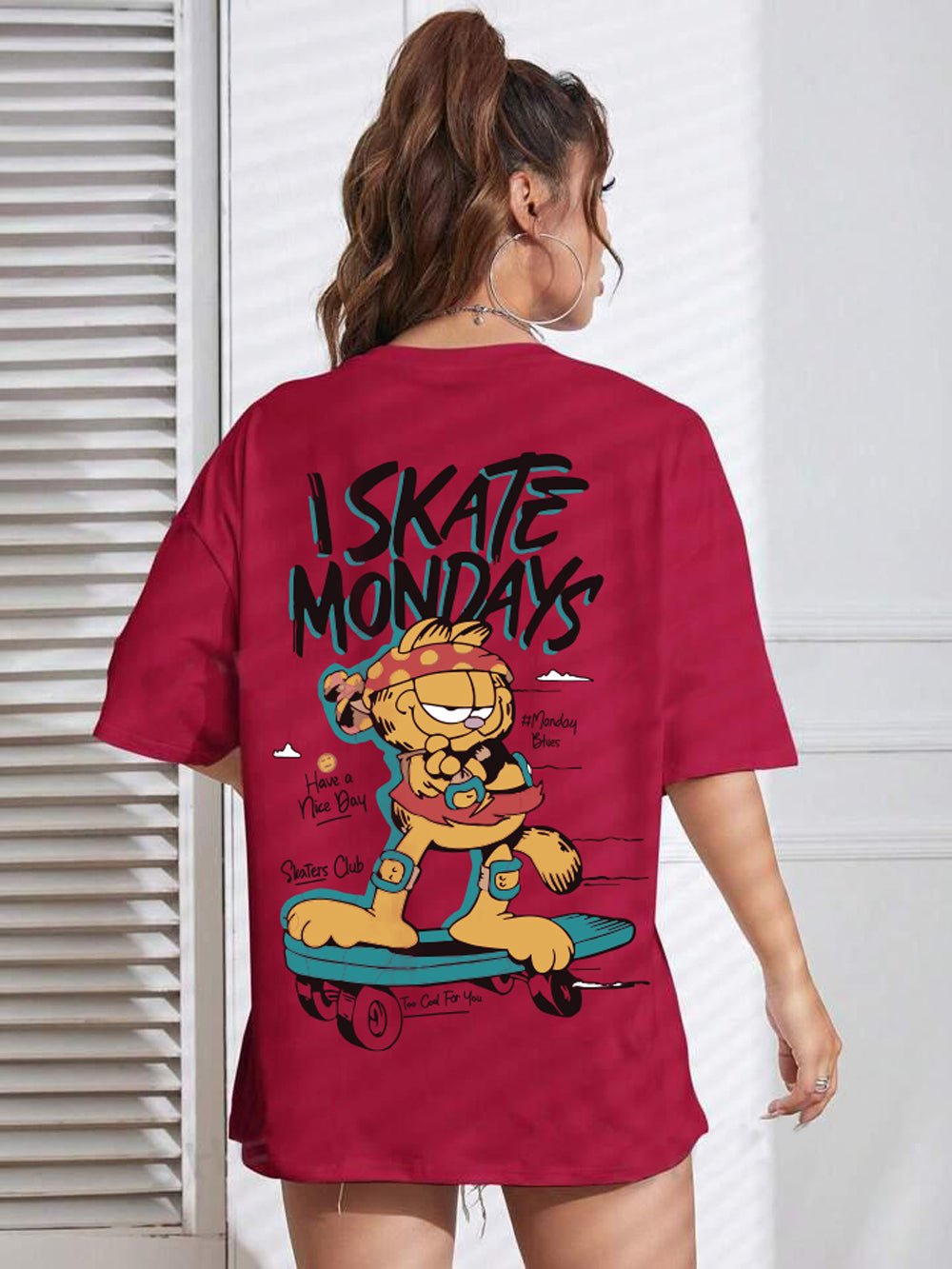 Garfield: I Skate Mondays Graphic Printed Womens Drop Shoulder T-shirt Legacy Boutiques Dhaka Legacy Boutiques Legacy Boutiques