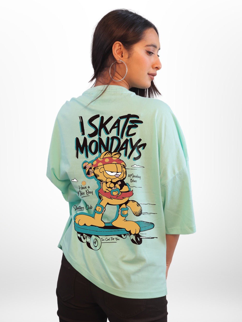 Garfield: I Skate Mondays Graphic Printed Womens Drop Shoulder T-shirt Legacy Boutiques Dhaka Legacy Boutiques Legacy Boutiques