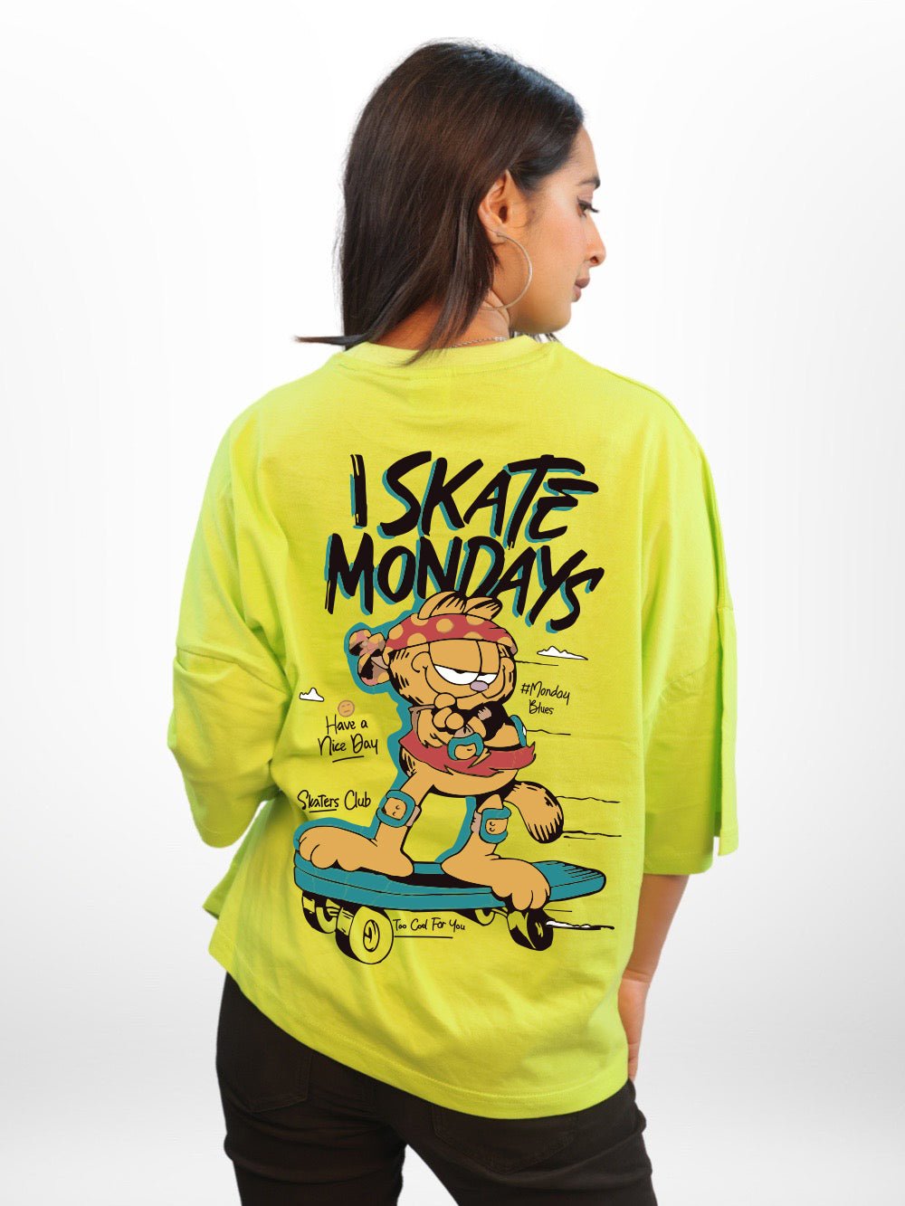 Garfield: I Skate Mondays Graphic Printed Womens Drop Shoulder T-shirt Legacy Boutiques Dhaka Legacy Boutiques Legacy Boutiques