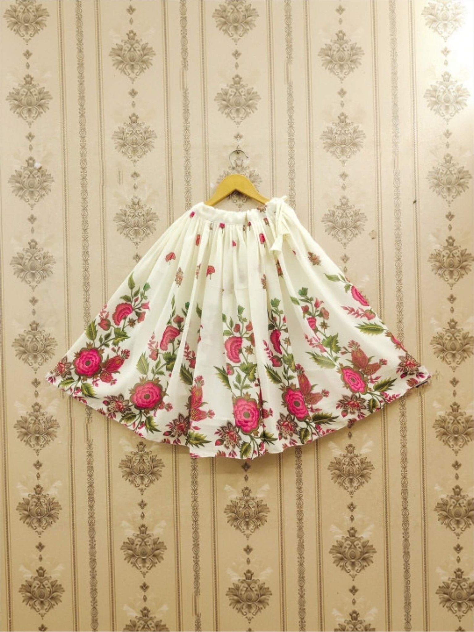 Girls Ivory Silk Floral Lehenga Choli - Pink Botanical Garden Print Set Legacy Boutiques Legacy Boutiques