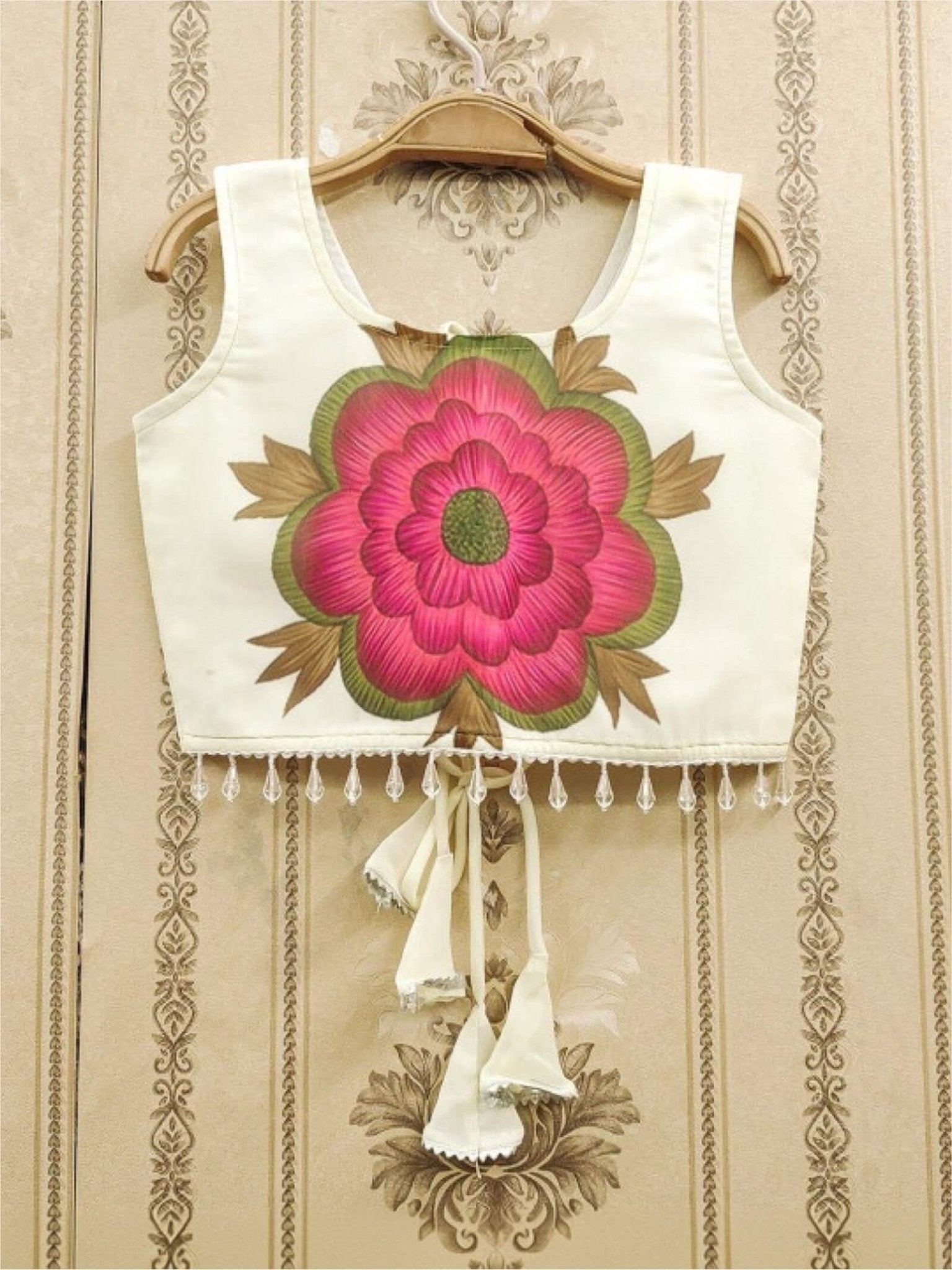 Girls Ivory Silk Floral Lehenga Choli - Pink Botanical Garden Print Set Legacy Boutiques Legacy Boutiques