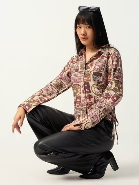 Hello Kitty Strawberry Milk Graphic Print Shirt with Side Ties π Legacy Boutiques Legacy Boutiques