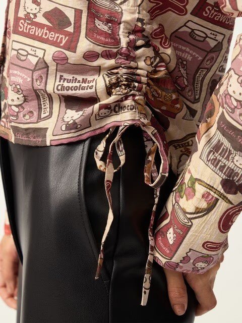 Hello Kitty Strawberry Milk Graphic Print Shirt with Side Ties 🍓 Legacy Boutiques Legacy Boutiques