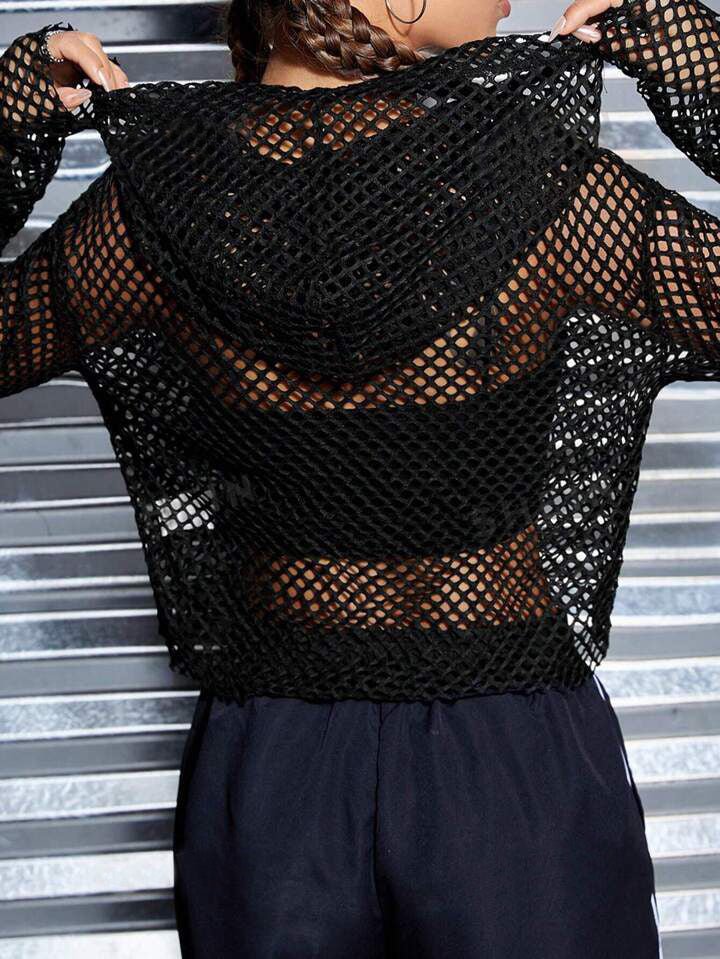 Hollow Off - Shoulder Fishnet Hooded Cropped Top (Camisole Not Included) dhaka Legacy Boutiques Legacy Boutiques