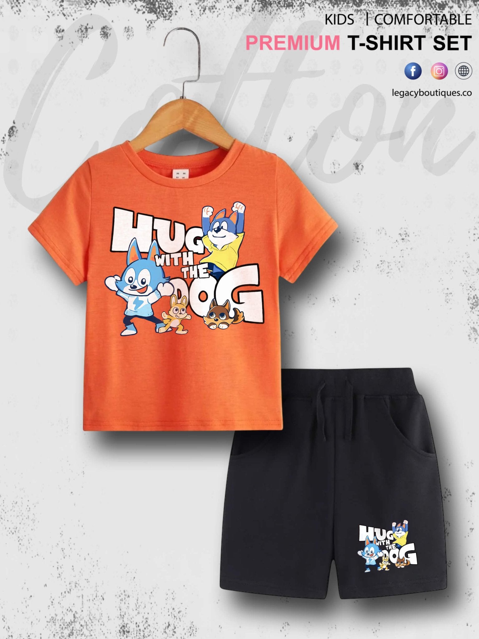 Hug With The Dog Cartoon Printed 6 Month To 6 Year Summer Time Baby & Kids Super Comfy T-shirt Set Legacy Boutiques Legacy Boutiques