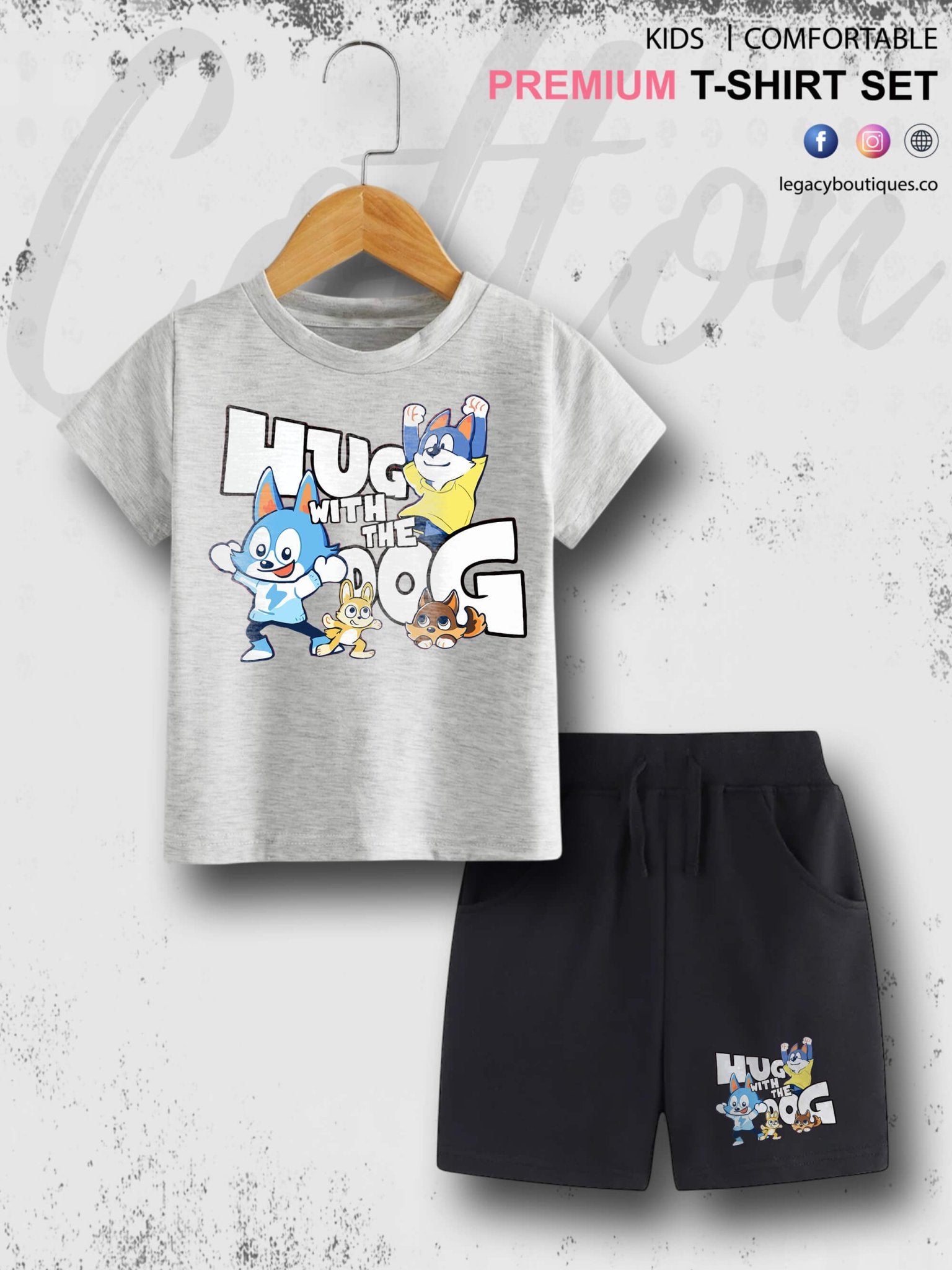 Hug With The Dog Cartoon Printed 6 Month To 6 Year Summer Time Baby & Kids Super Comfy T-shirt Set Legacy Boutiques Legacy Boutiques