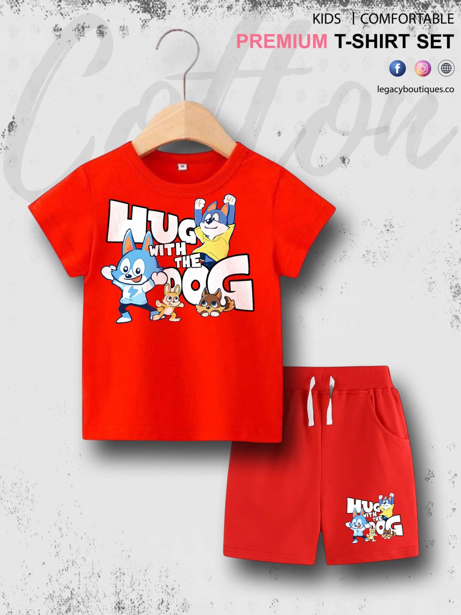 Hug With The Dog Cartoon Printed 6 Month To 6 Year Summer Time Baby & Kids Super Comfy T-shirt Set Legacy Boutiques Legacy Boutiques