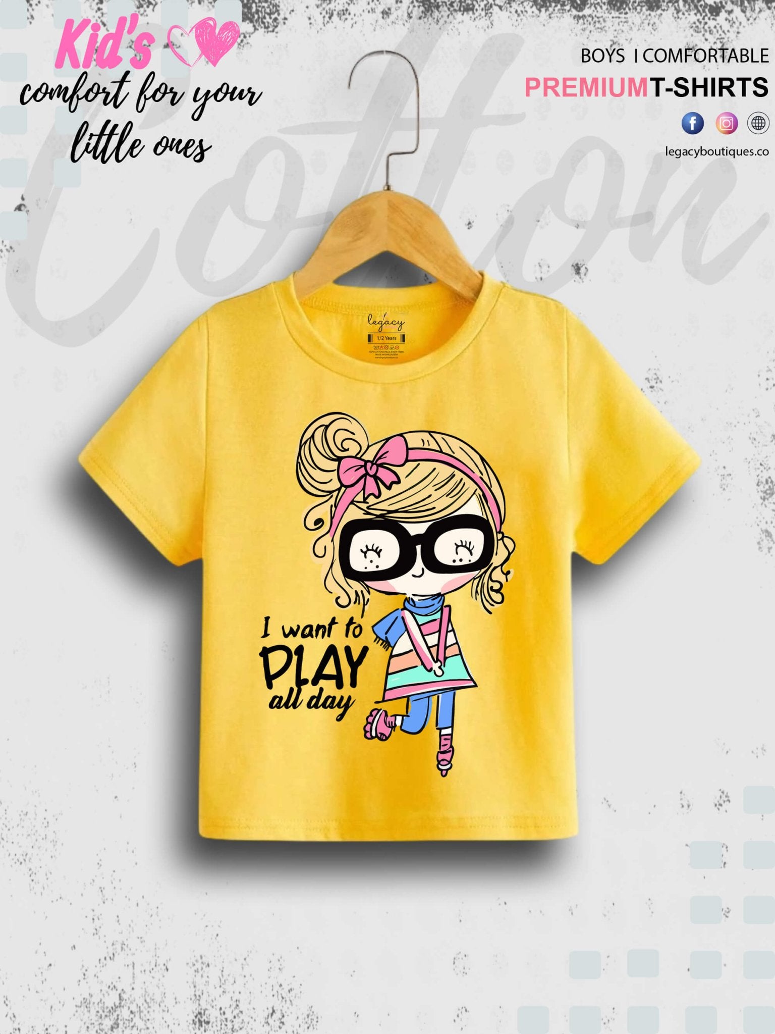 I Want To Play All Day Printed 1 To 11 Year Girls T-Shirt In Lowest Price Only In Dhaka Legacy Boutiques Legacy Boutiques