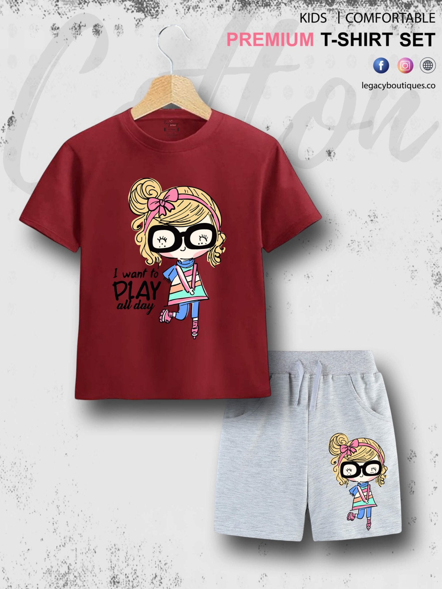 I Want To Play All Day Printed 6 Month To 6 Year Summer Time Baby & Kids Super Comfy T-shirt Set Legacy Boutiques Legacy Boutiques