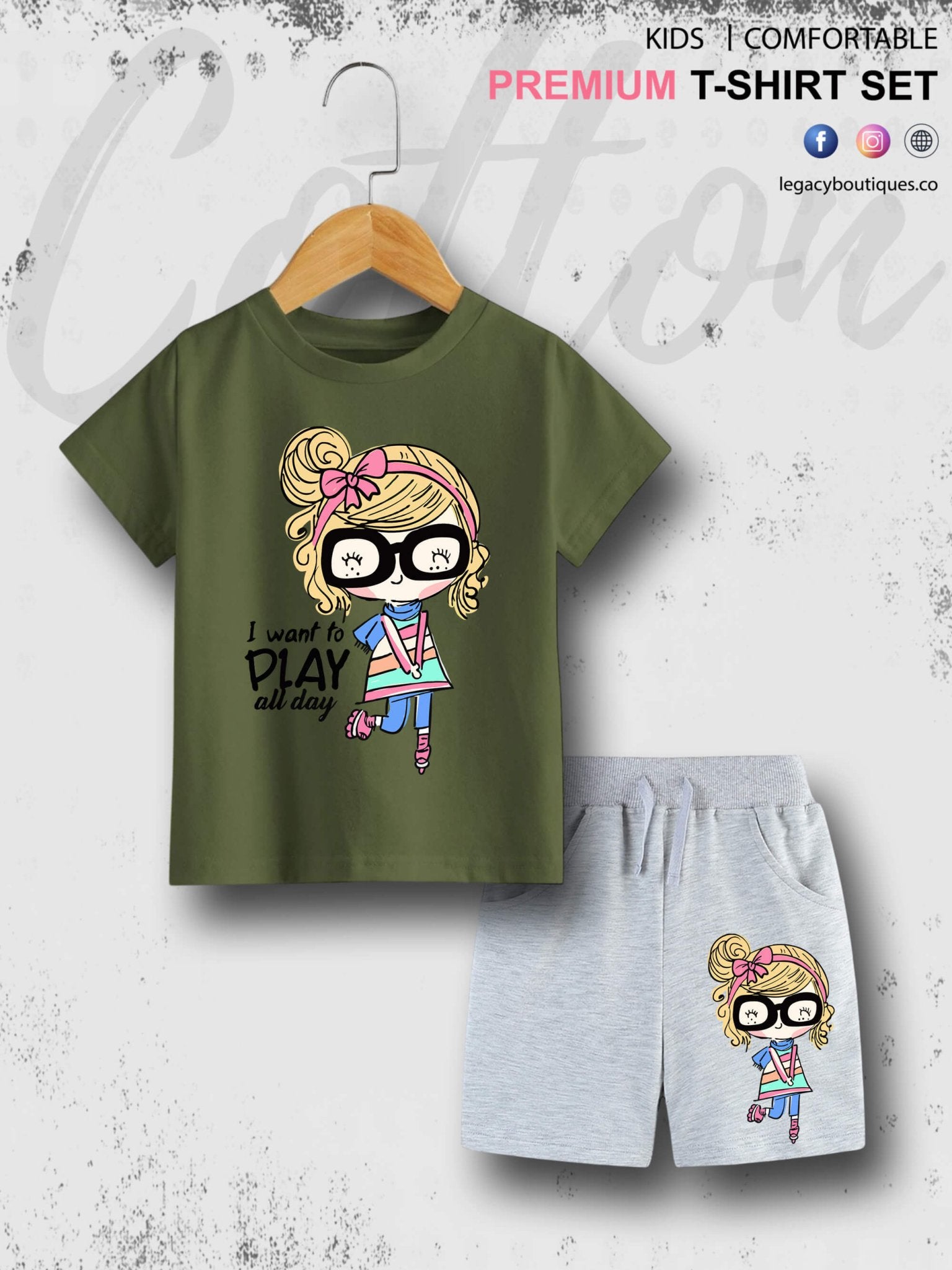 I Want To Play All Day Printed 6 Month To 6 Year Summer Time Baby & Kids Super Comfy T-shirt Set Legacy Boutiques Legacy Boutiques