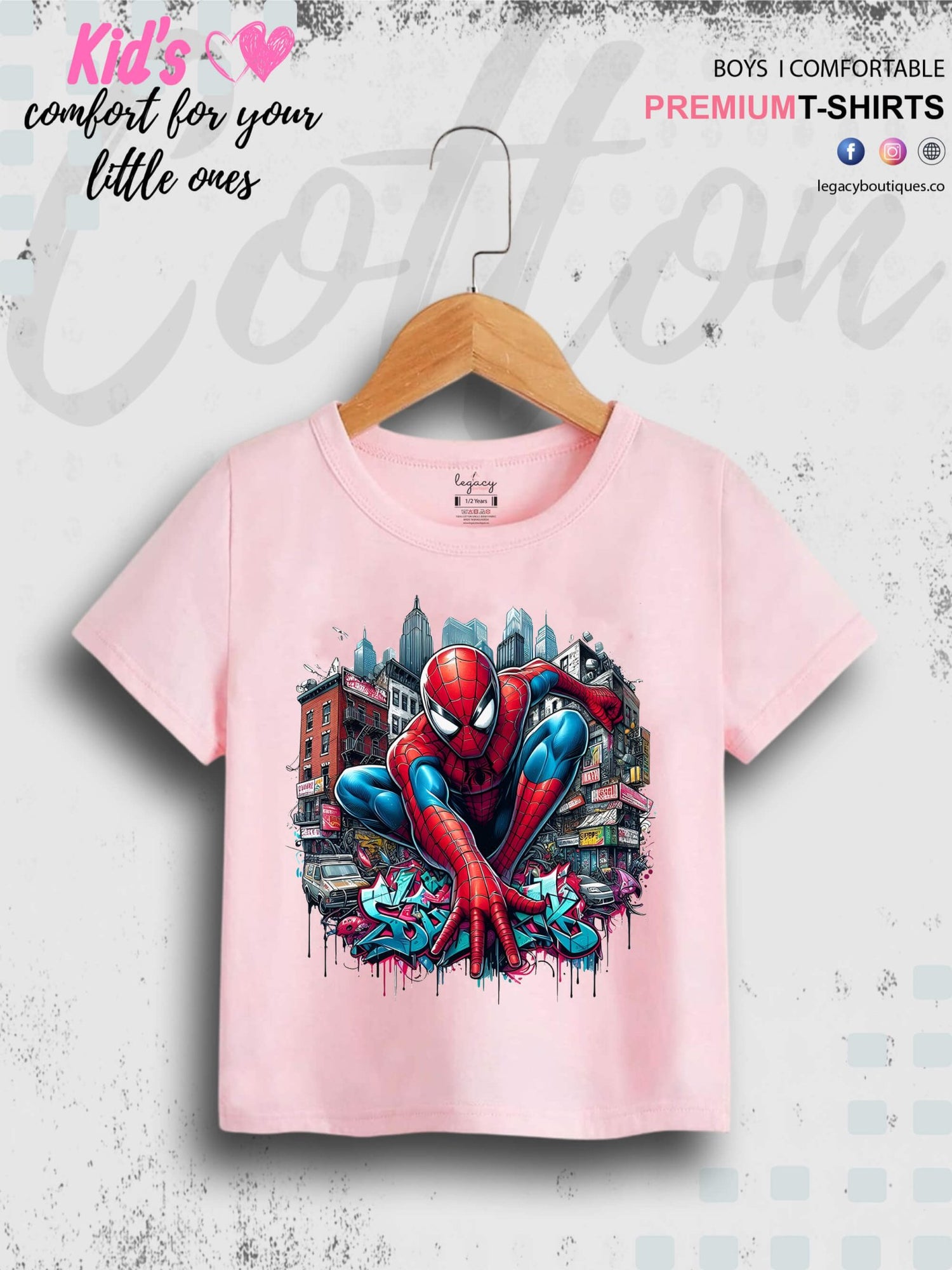 Kids Favorite Spider - Man On The Wall Print 1 To 11 Year Kids Boys Summer Time T-Shirt In Lowest Price Only In bd Legacy Boutiques Legacy Boutiques