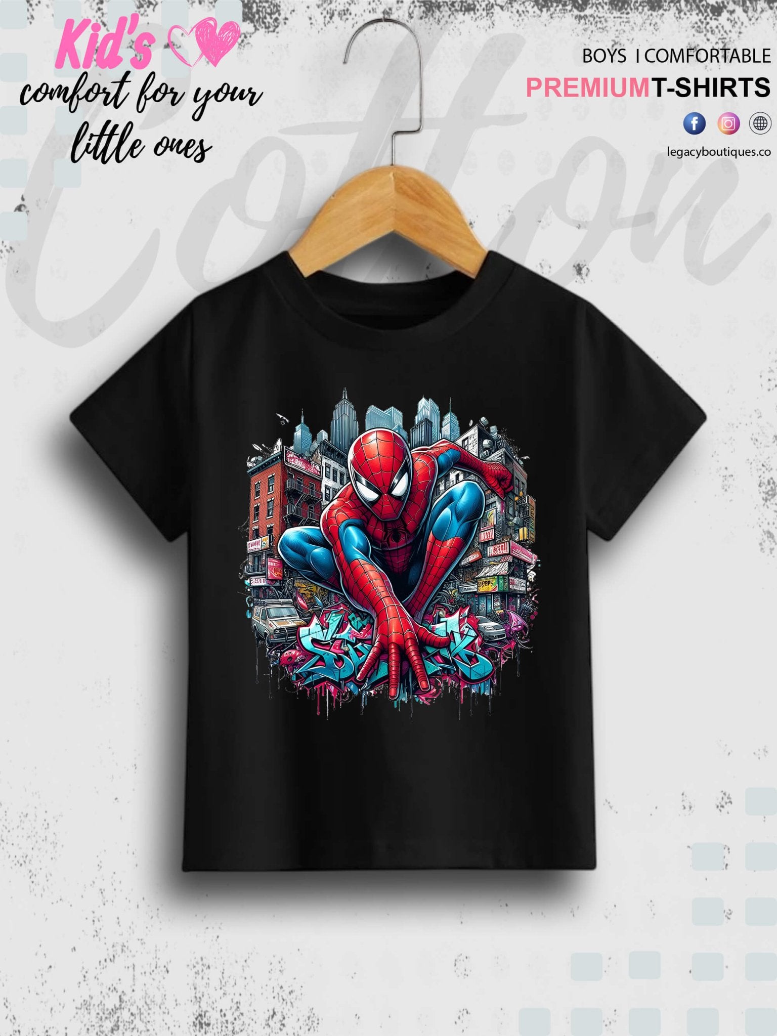 Kids Favorite Spider - Man On The Wall Print 1 To 11 Year Kids Boys Summer Time T-Shirt In Lowest Price Only In bd Legacy Boutiques Legacy Boutiques